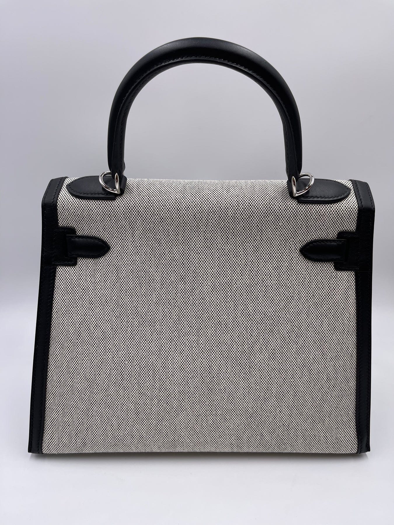 Hermès HERMÈS KELLY 28CM BLACK & ECRU Toile H and Swift Leather with Palladium Hardware