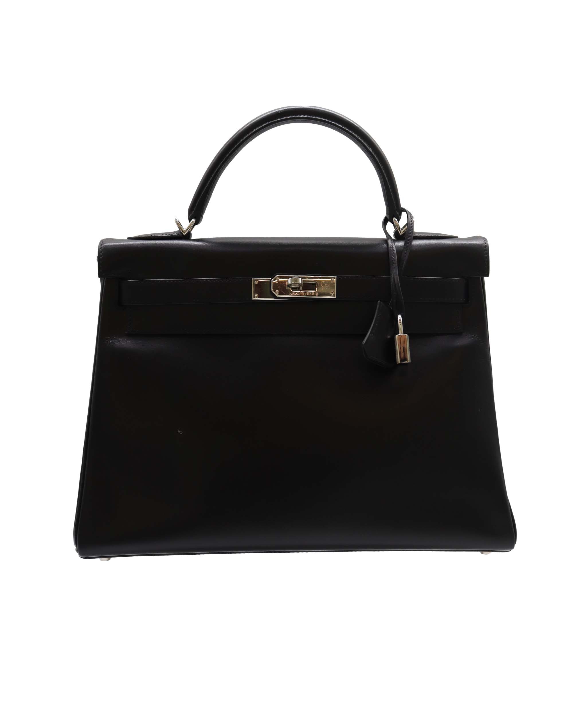 Hermès HERMES KELLY 32 RETOURNE BLACK BOXCALF HAND SHOULDER BAG □F SHW DXBS2221