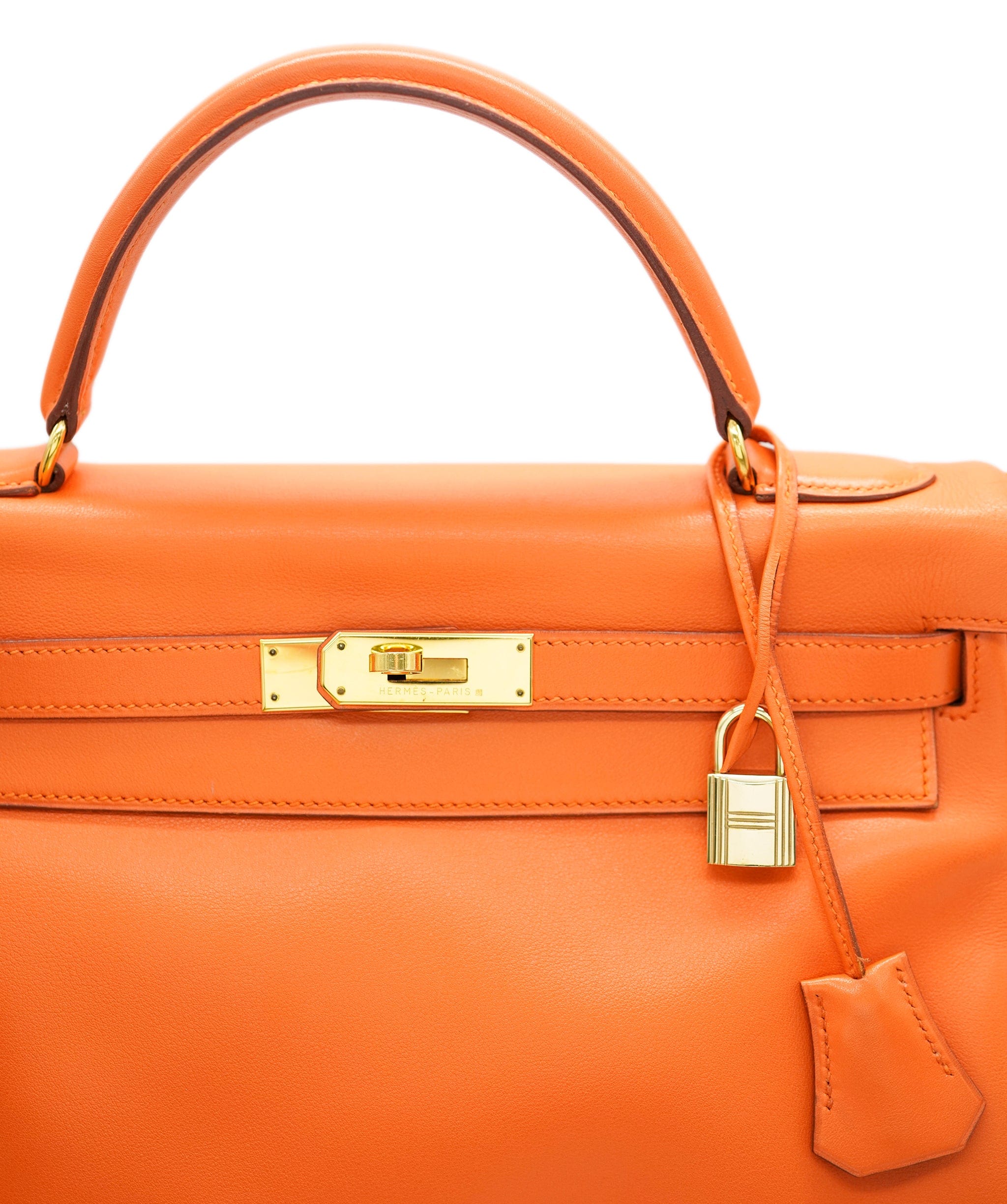 Hermès HERMES KELLY 32 RETOURNE ORANGE SWIFT HAND SHOULDER BAG B DBXS0019