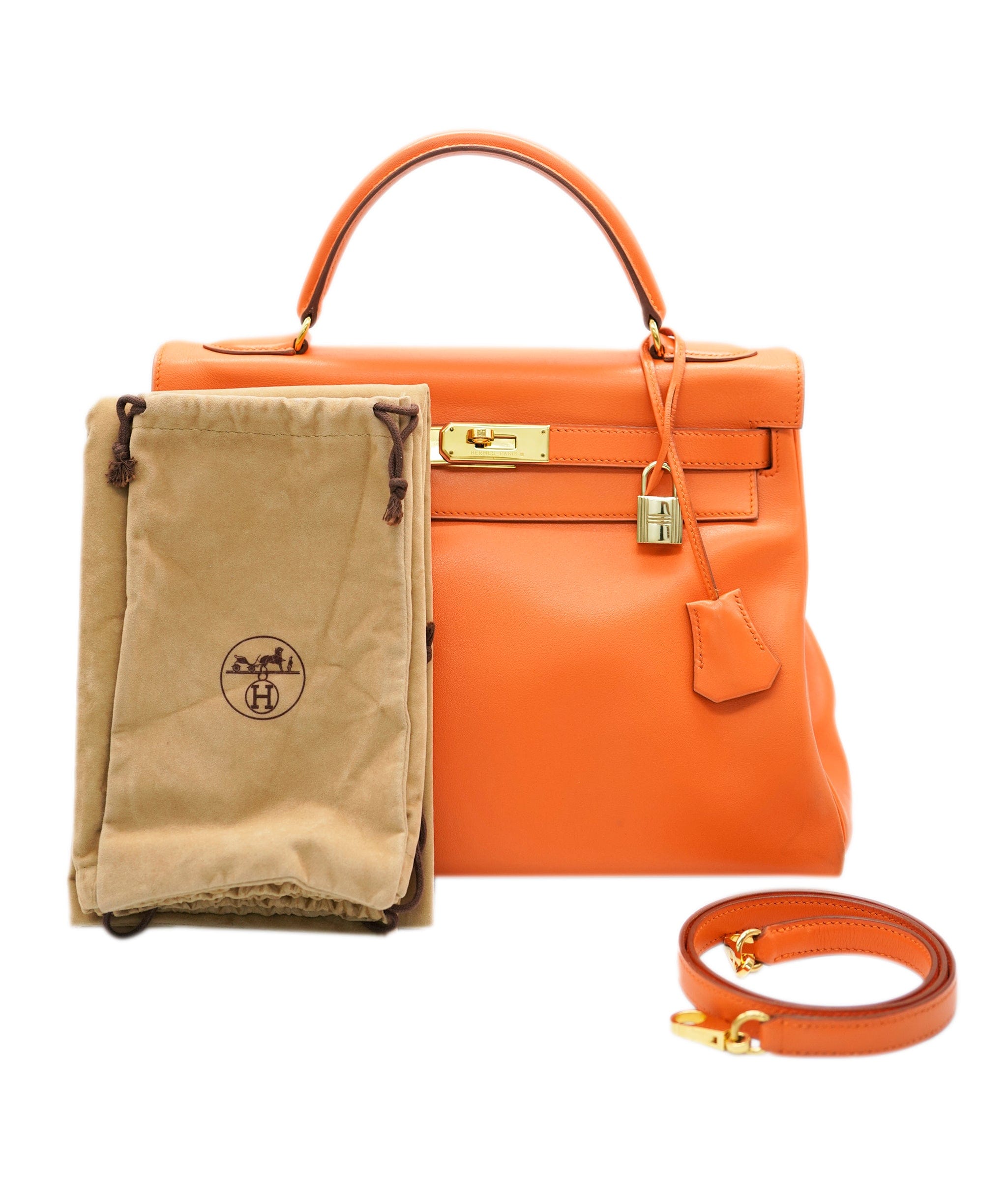 Hermès HERMES KELLY 32 RETOURNE ORANGE SWIFT HAND SHOULDER BAG B DBXS0019