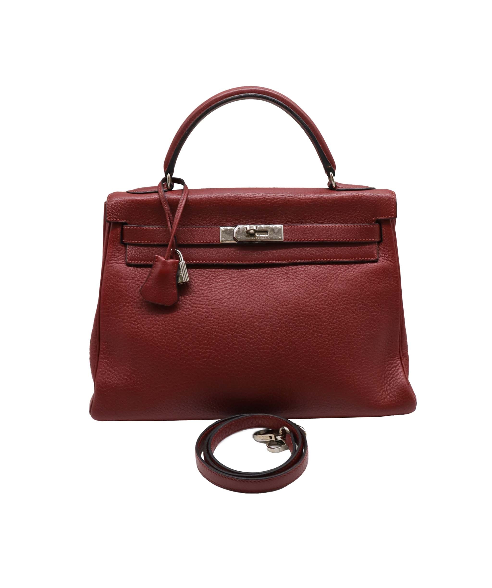 Hermès HERMES KELLY 32 RETOURNE  TAURILLON CLEMENCE ROUGE GARANCE HAND SHOULDER BAG □D 90251958 DXBS1353