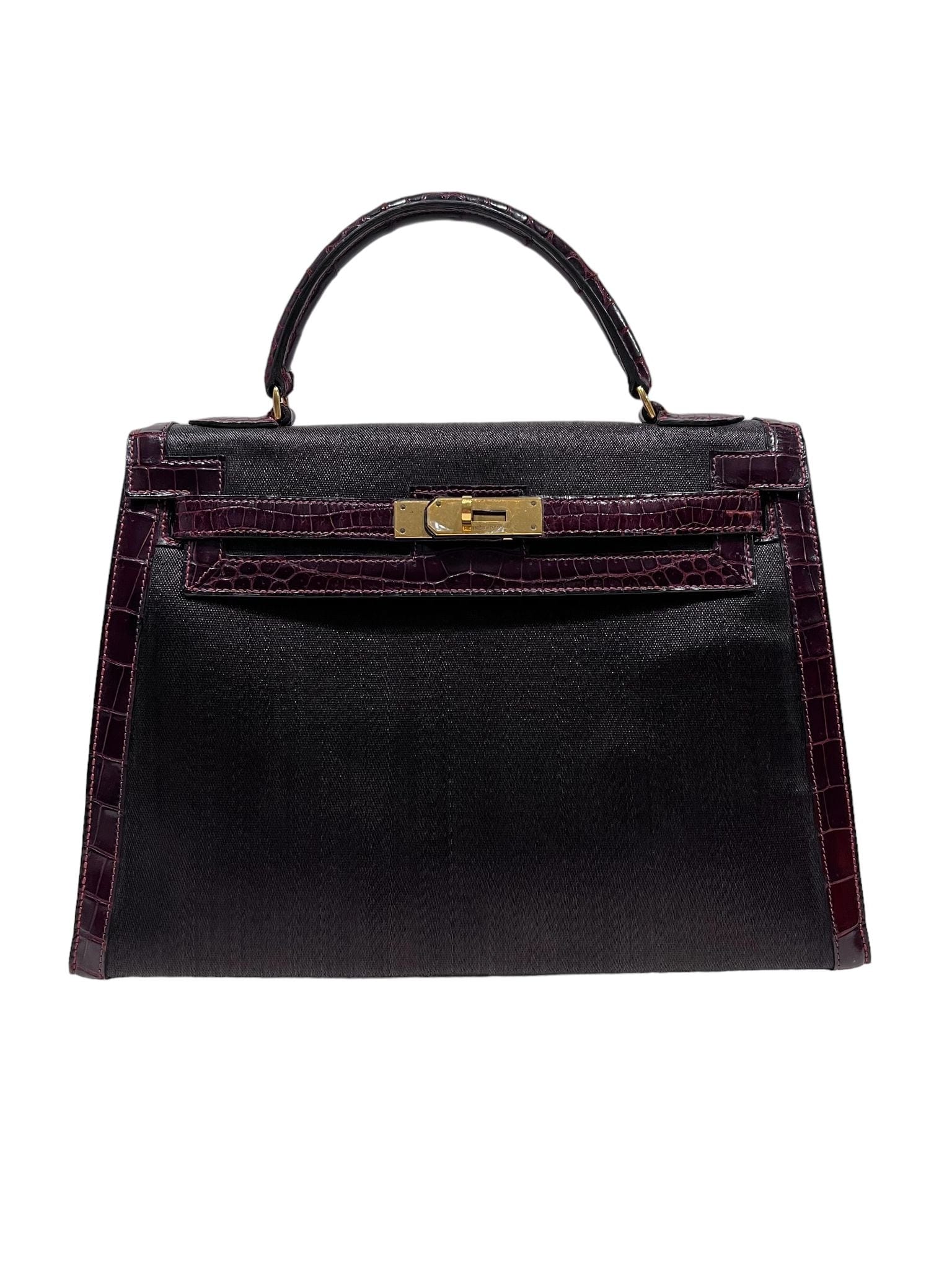 Hermès Hermes Kelly 32 Sellier Bordeaux Porosus / Crinoline GHW #i SKC1422