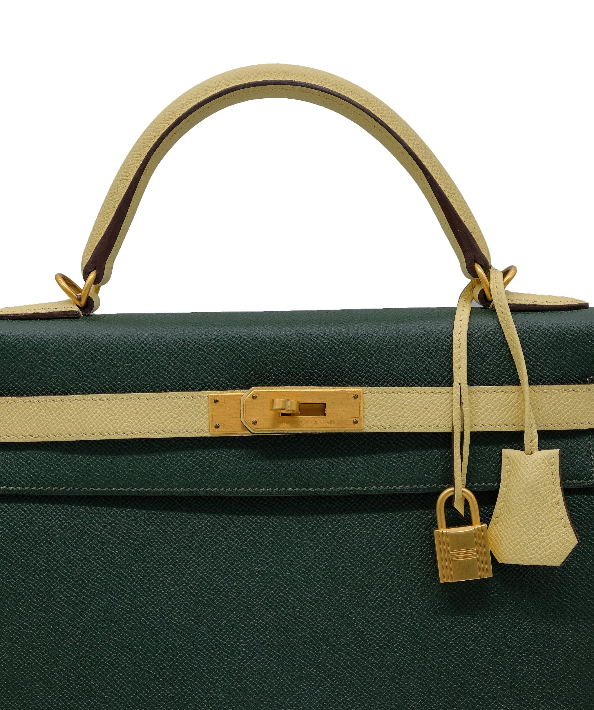 Hermès Hermes Kelly 32 Sellier HSS Vert Anglais / Jaune Poussin Epsom Brushed GHW #T SKC1711