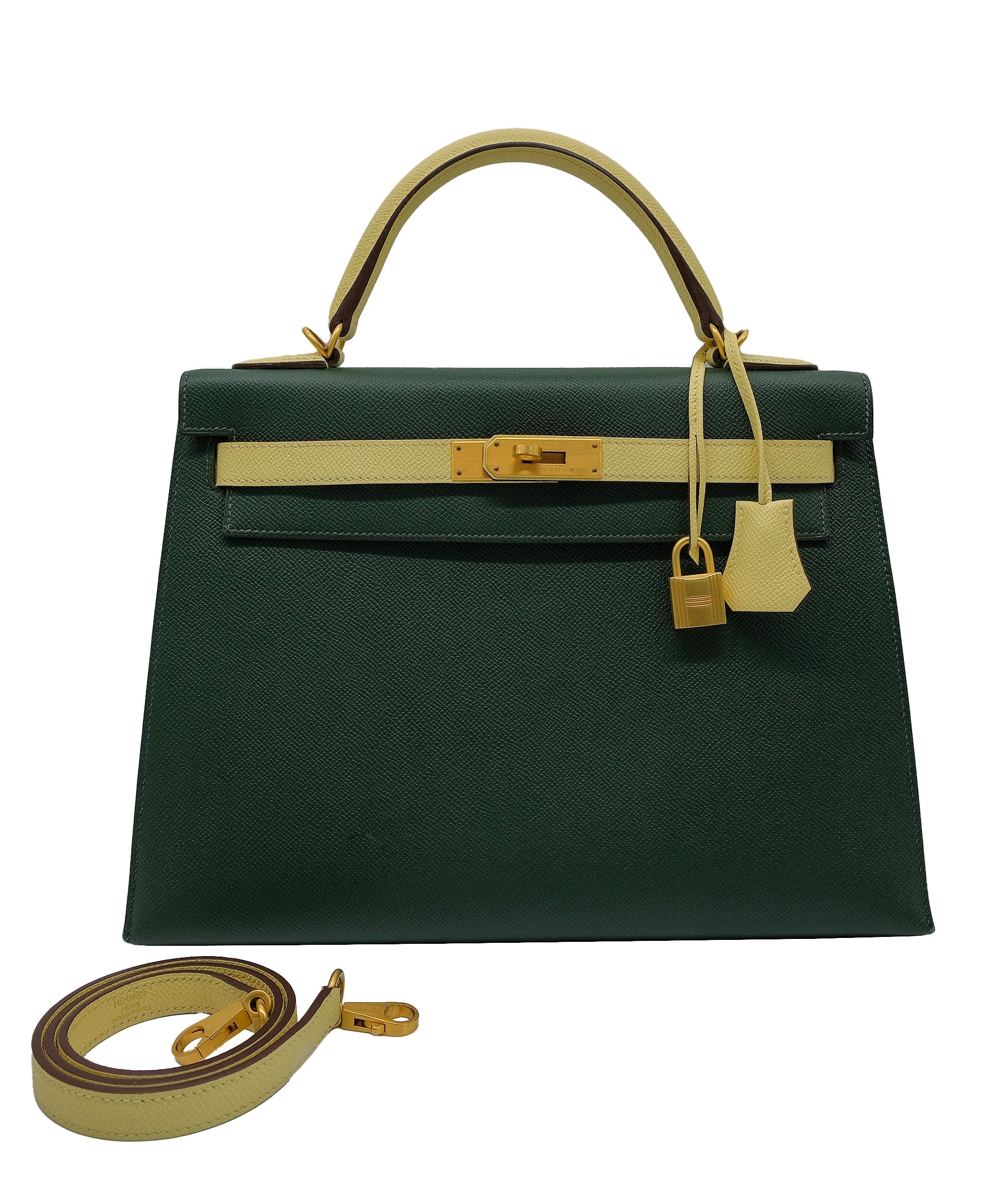 Hermès Hermes Kelly 32 Sellier HSS Vert Anglais / Jaune Poussin Epsom Brushed GHW #T SKC1711