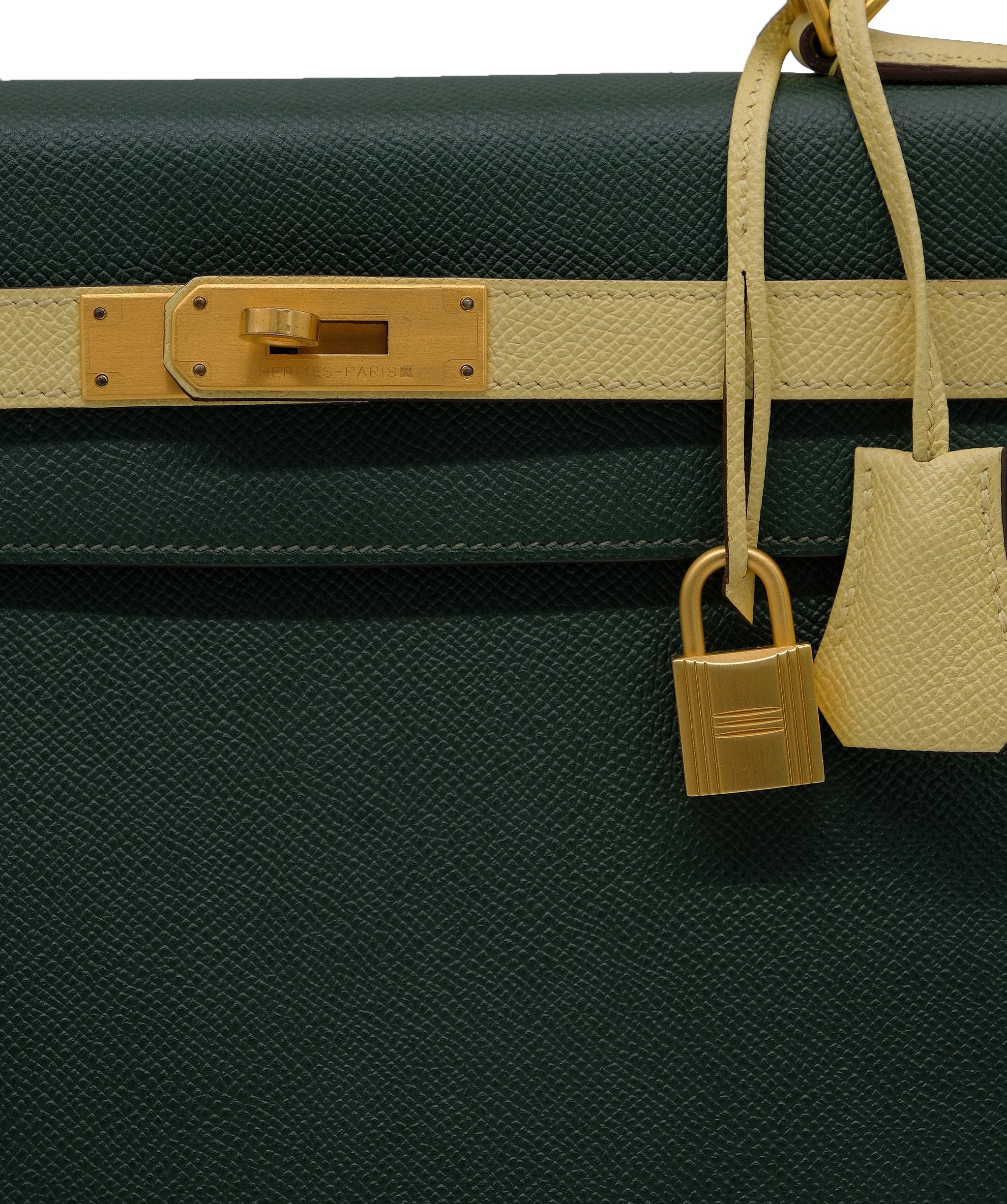 Hermès Hermes Kelly 32 Sellier HSS Vert Anglais / Jaune Poussin Epsom Brushed GHW #T SKC1711