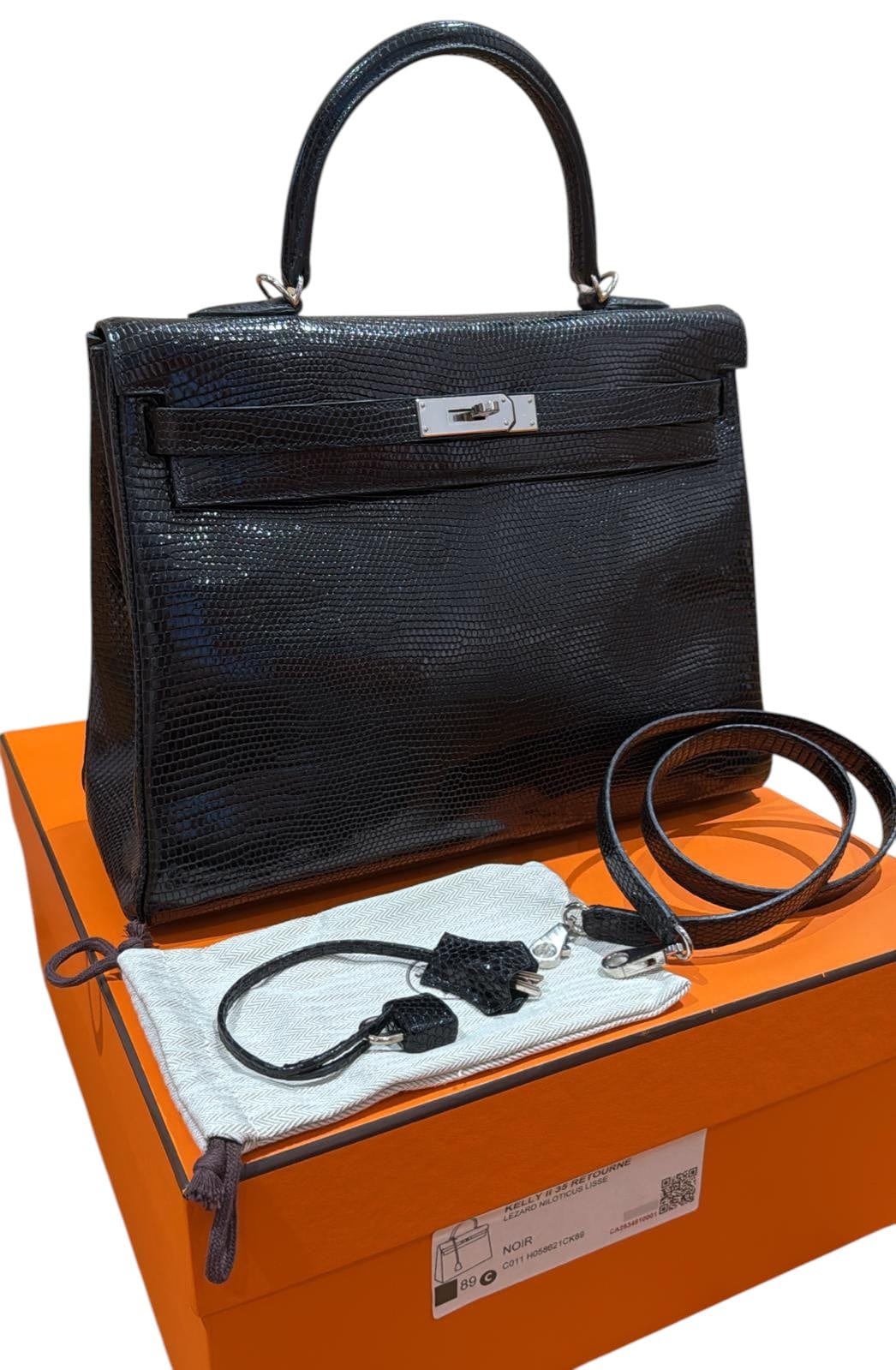 HERMES Hermes Kelly 35 Retourne Black Lizard PHW #C SKC SKC1401