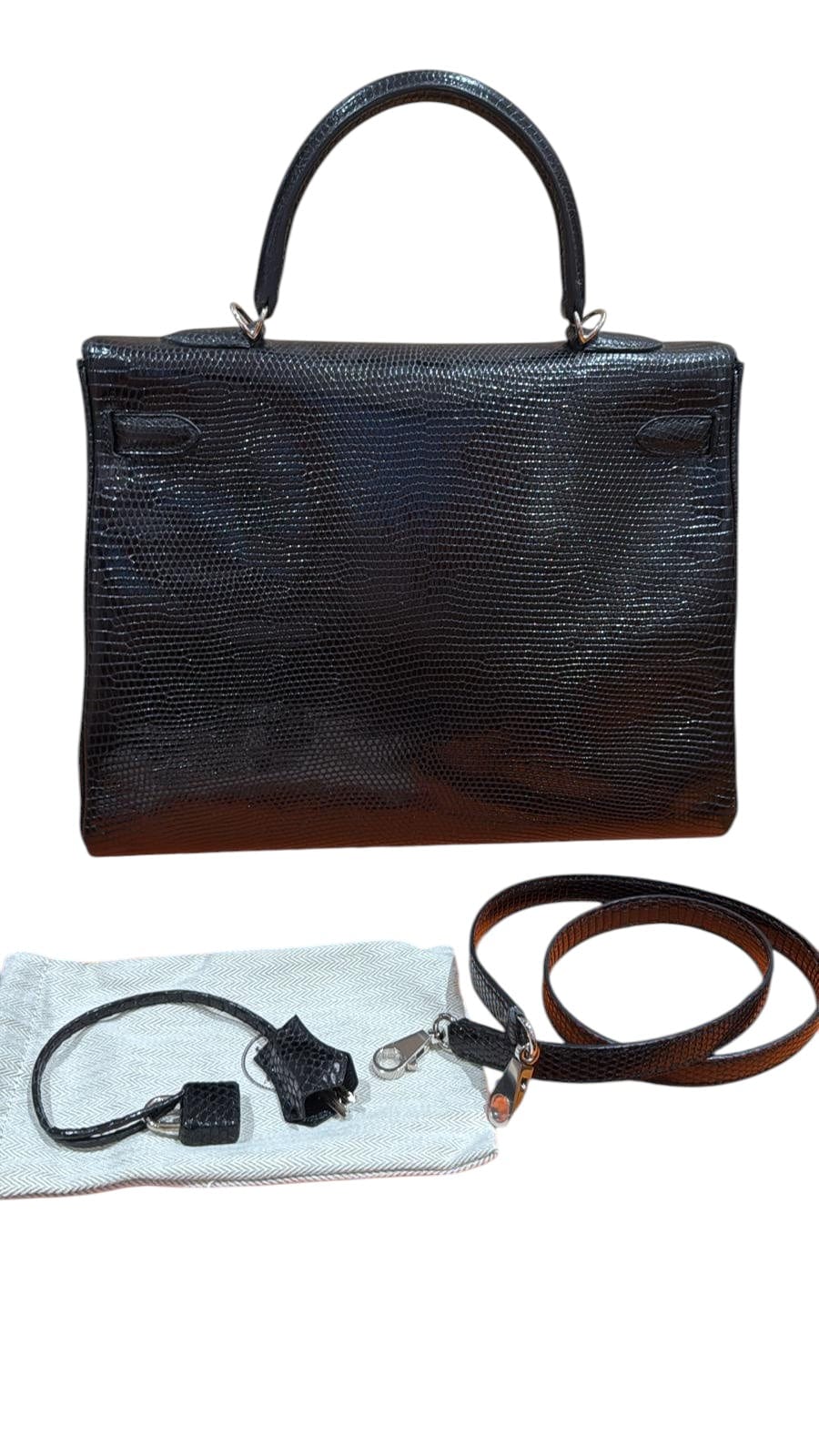 HERMES Hermes Kelly 35 Retourne Black Lizard PHW #C SKC SKC1401