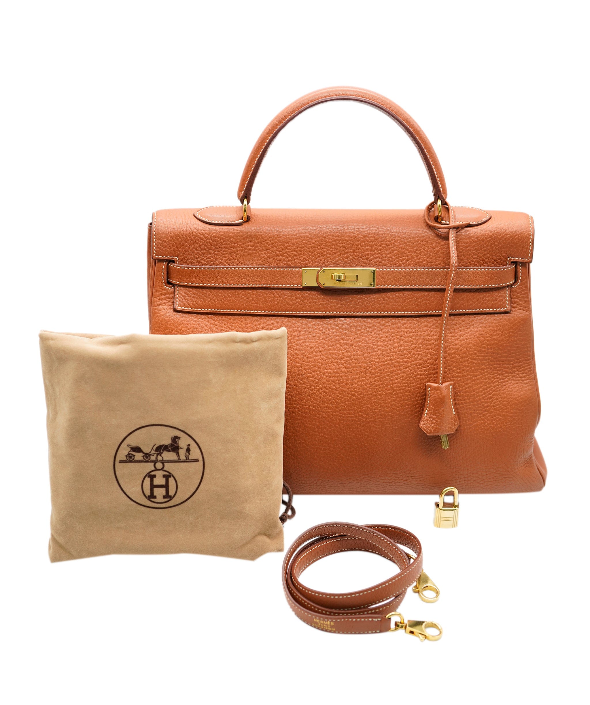 Hermès Hermes Kelly 35 Taurillon Clemence cognac C carved RJL1936