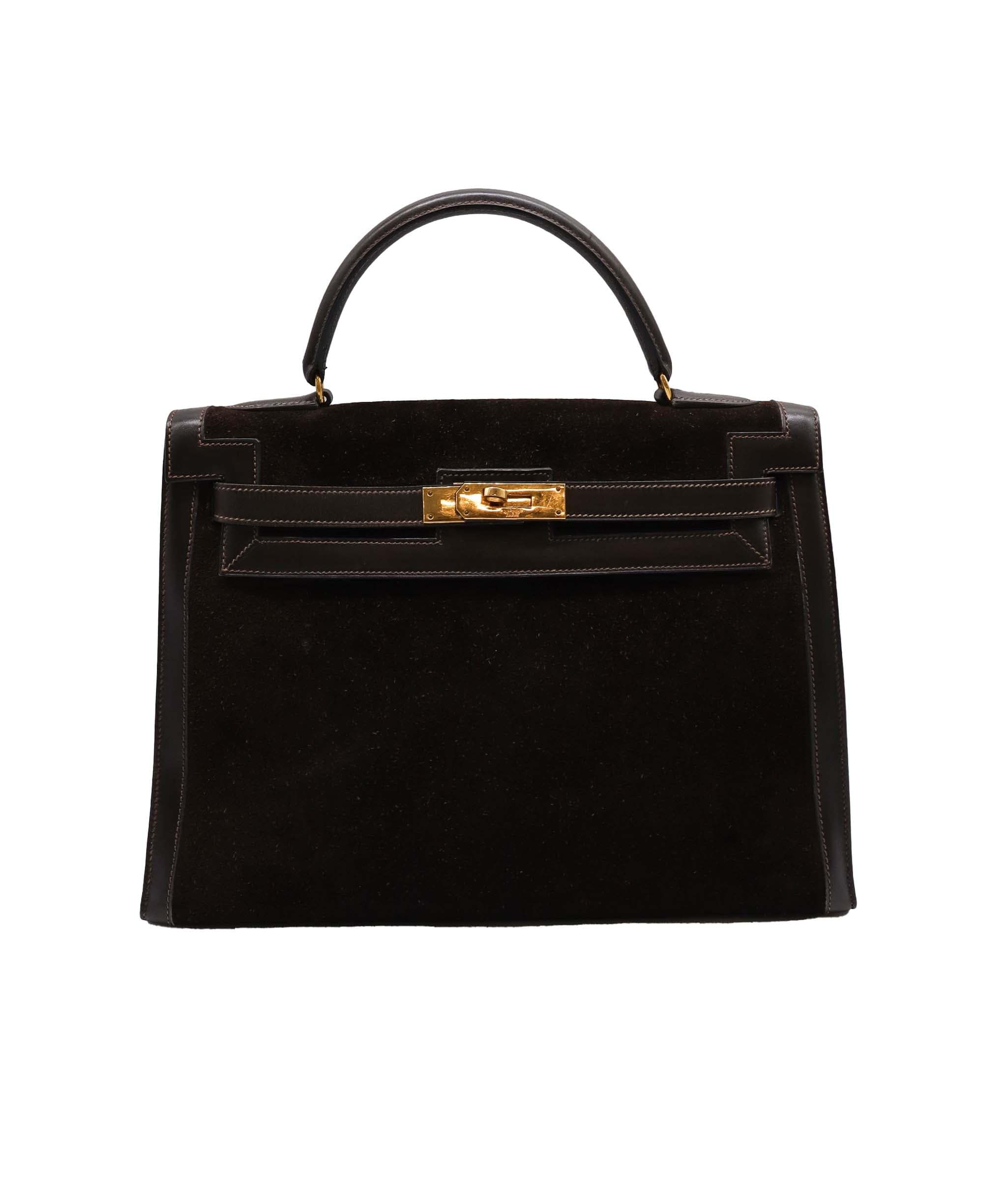 Hermès HERMES KELLY32 BOXCALF DEBRIS suede HAND BAG 〇D 90252984 DXBS1383