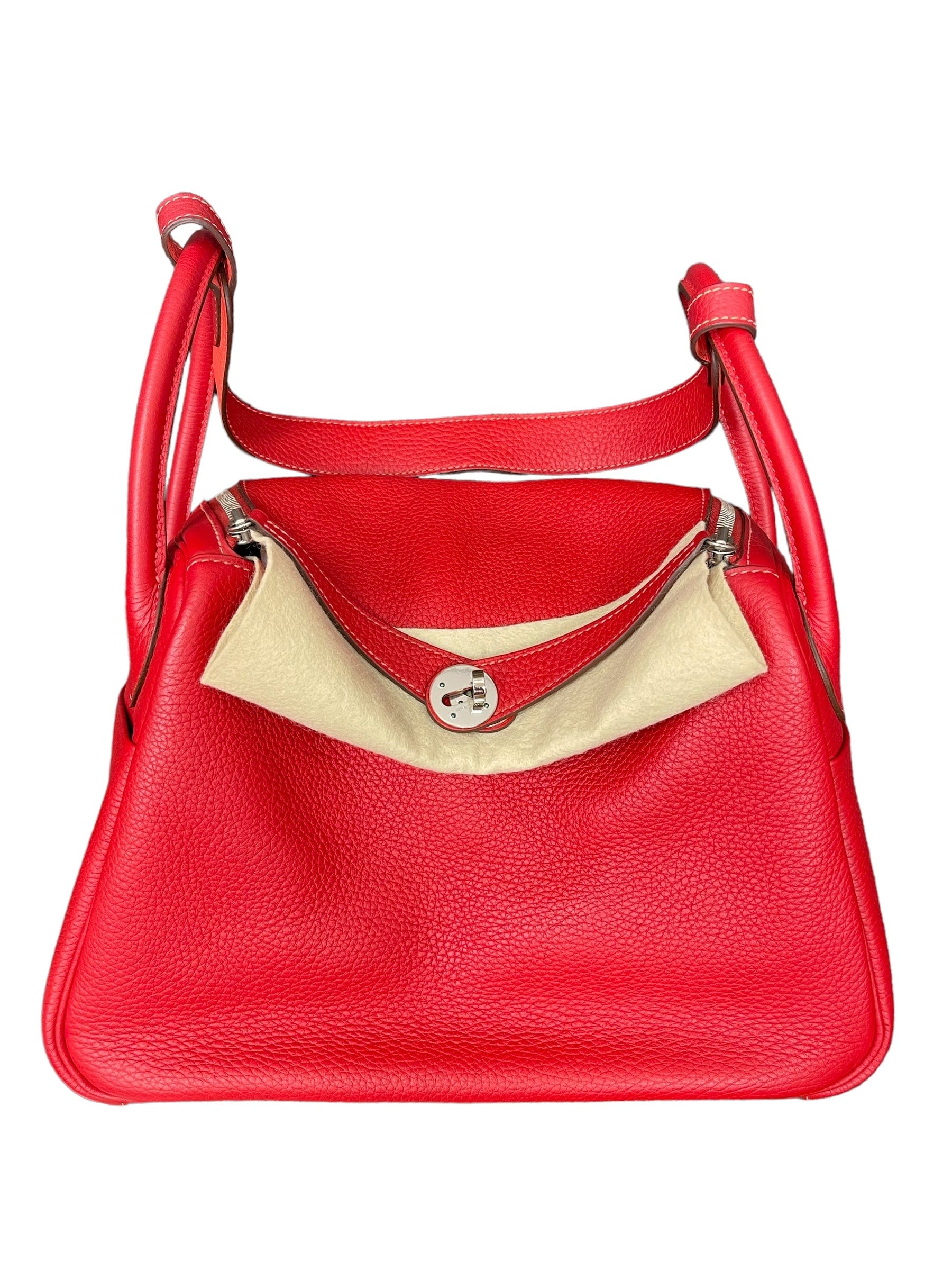 Hermès Hermès Lindy 30 Eclat Rouge Casaque / Rose Jaipur PHW #P ASL10628