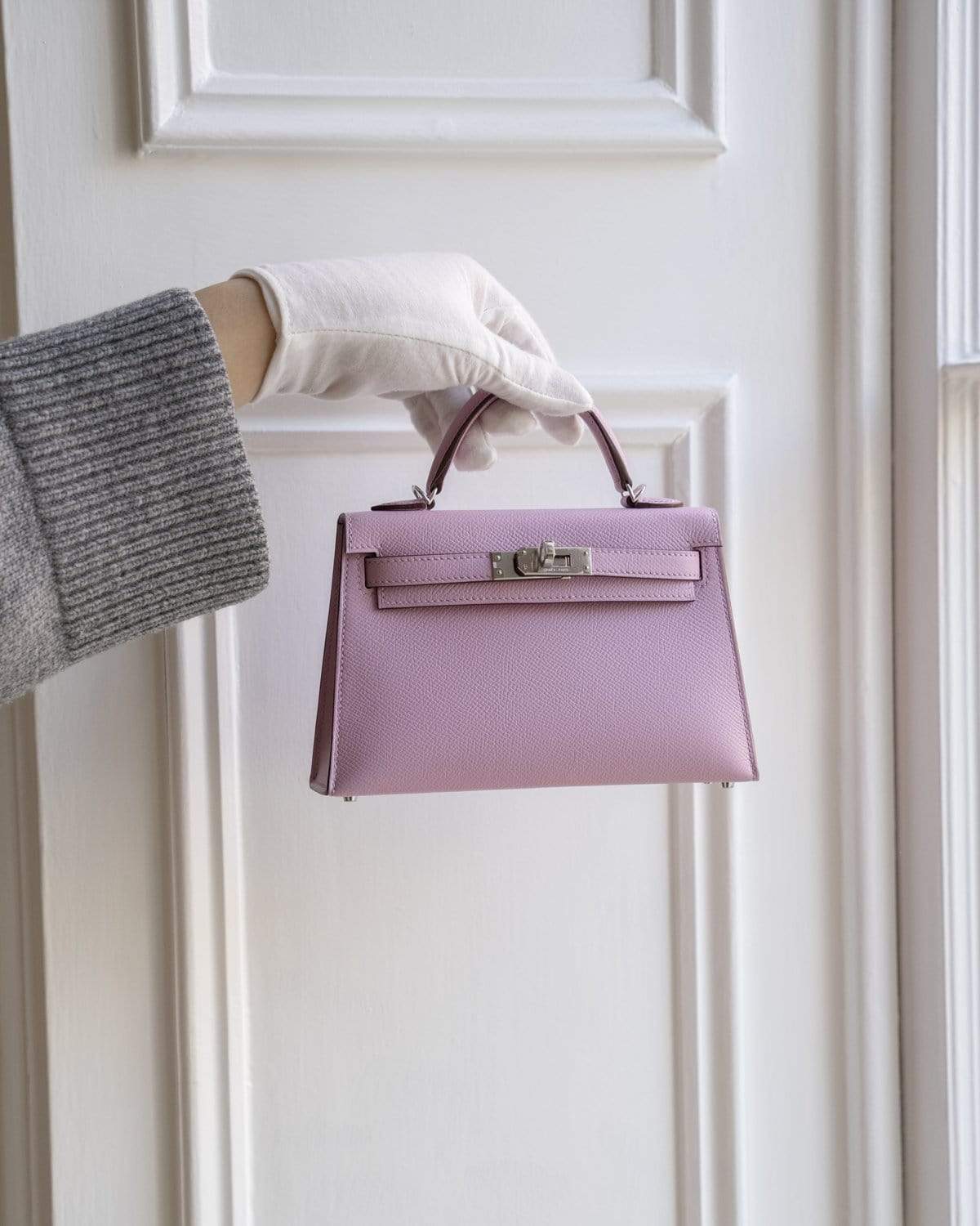 Hermès HERMÈS MINI KELLY || 20CM MAUVE SYLVESTER Epsom Leather with Palladium Hardware