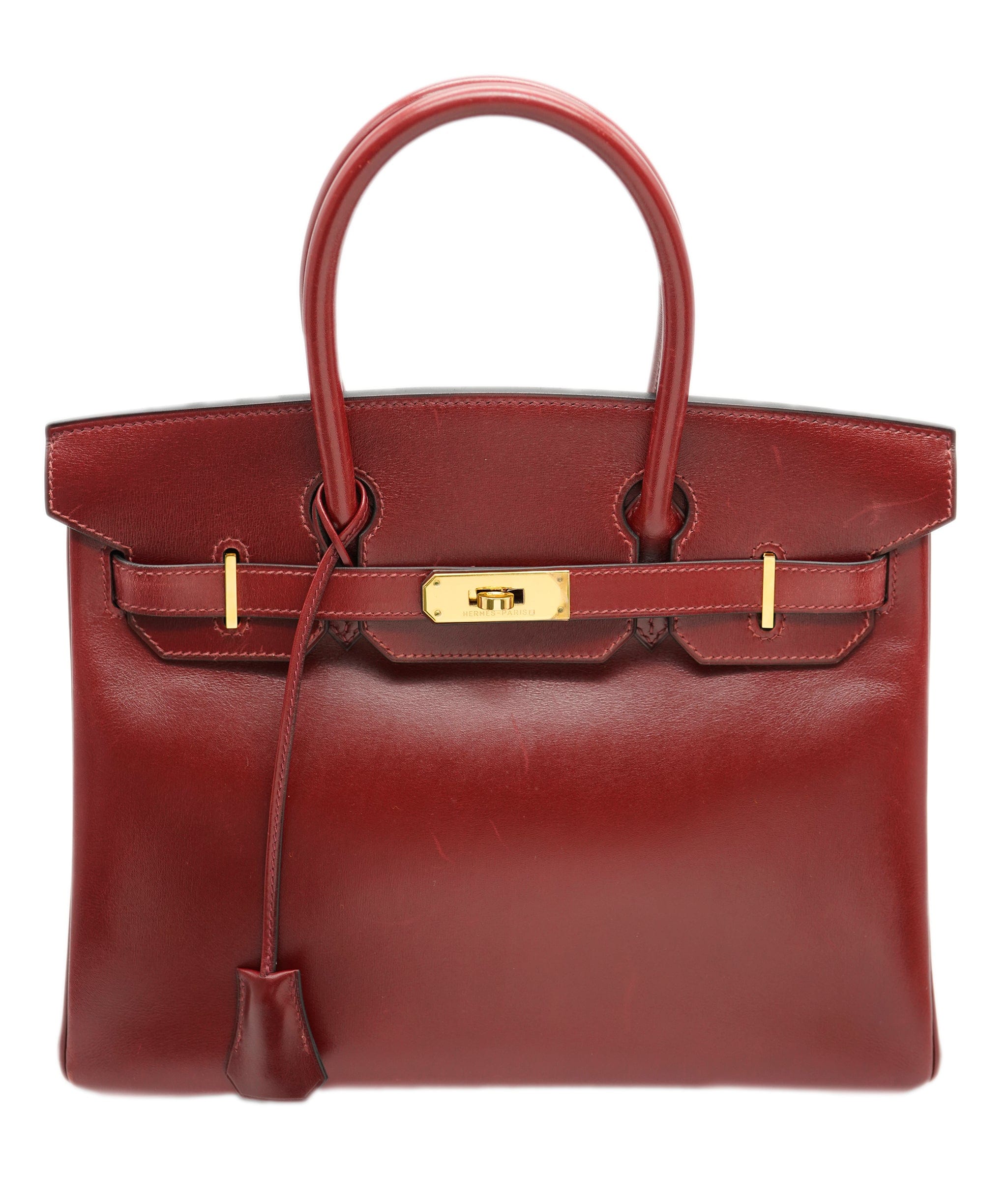 Hermès Hermes Rouge H Box Calf Birkin 30 Handbag □G 9.S ASL10386