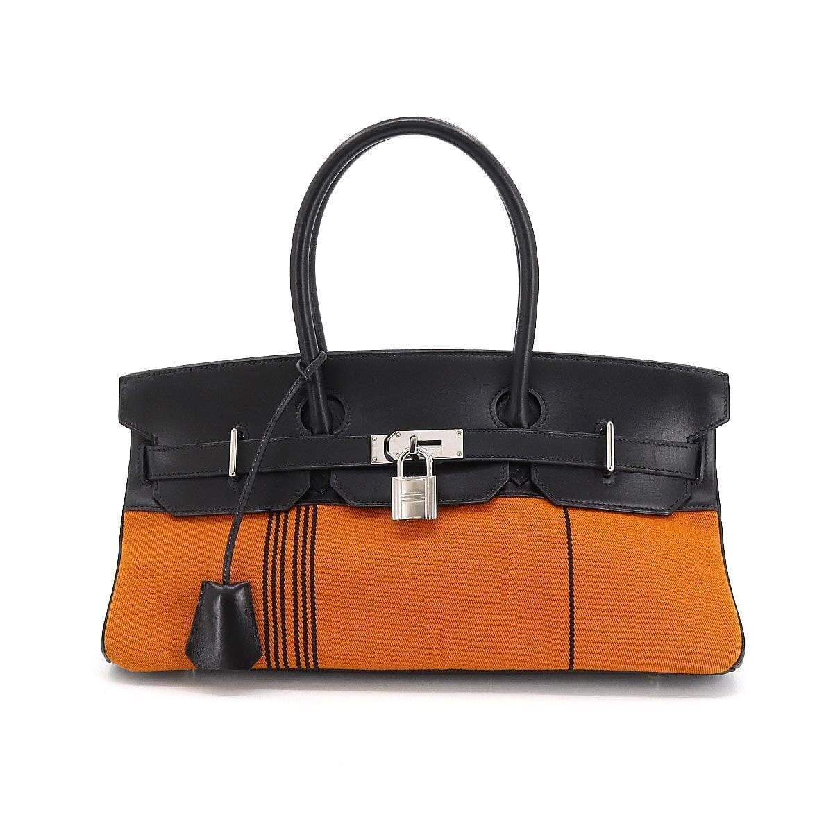 Hermès Hermès Shoulder Birkin 42 Potamus Black Boxcalf / Orange Toile PHW #J 90167512