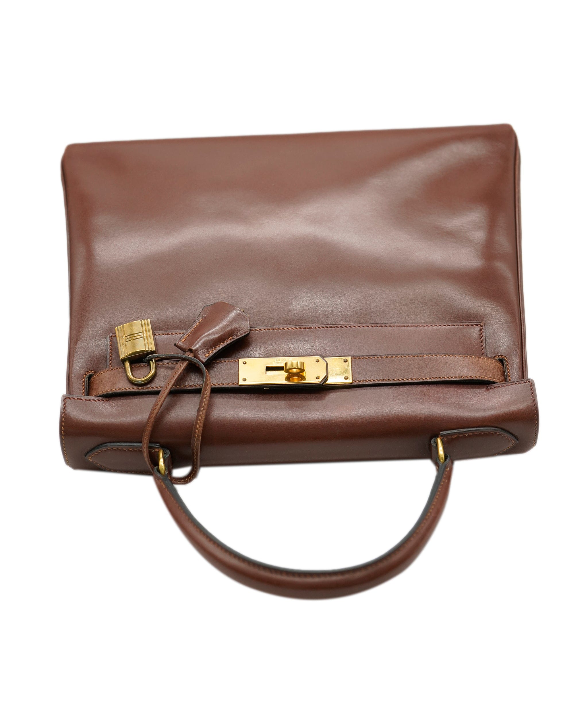 Hermès Hermes Vintage Kelly 28 Retourne Noisette Boxcalf GHW #D ALC1269