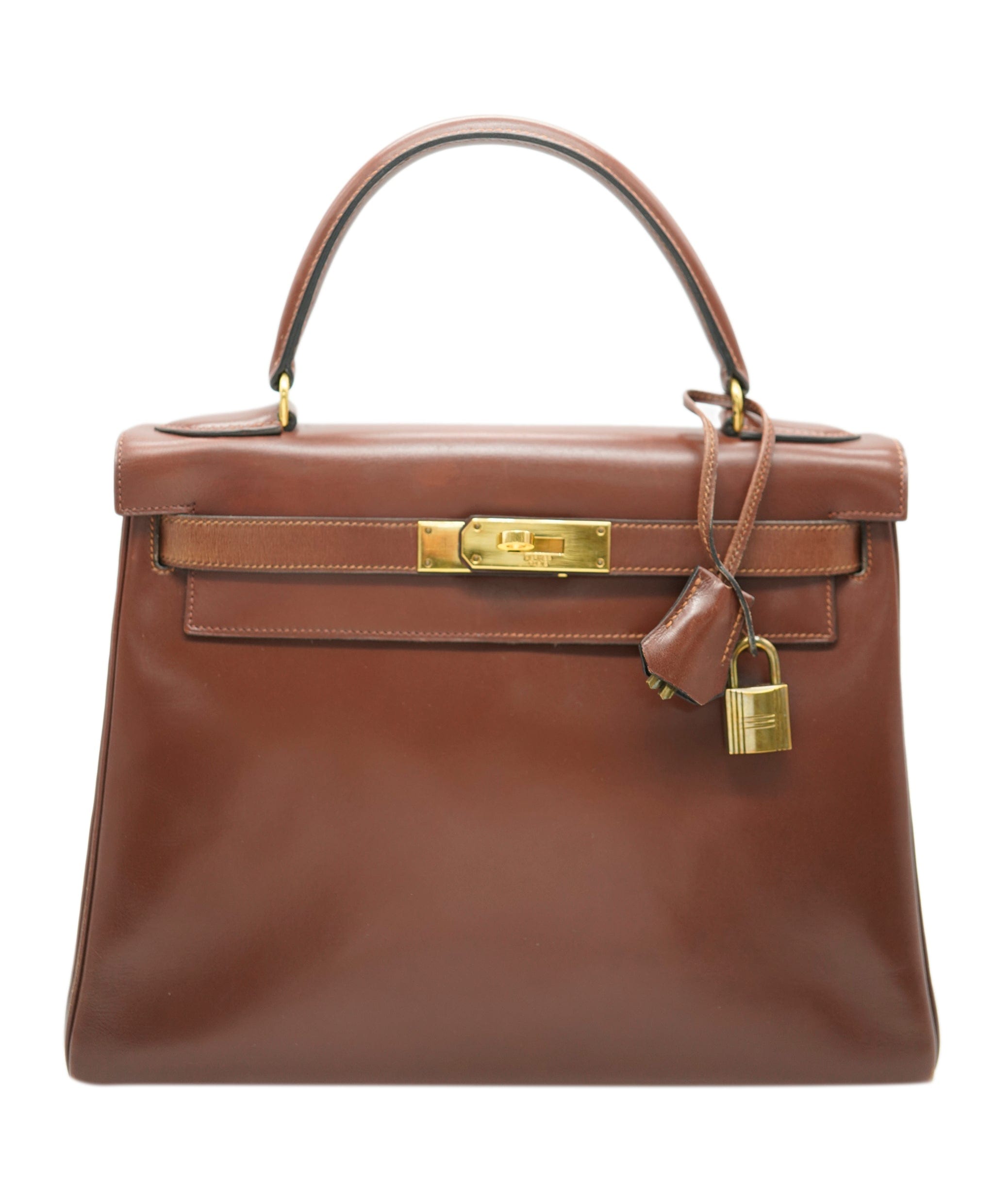 Hermès Hermes Vintage Kelly 28 Retourne Noisette Boxcalf GHW #D ALC1269