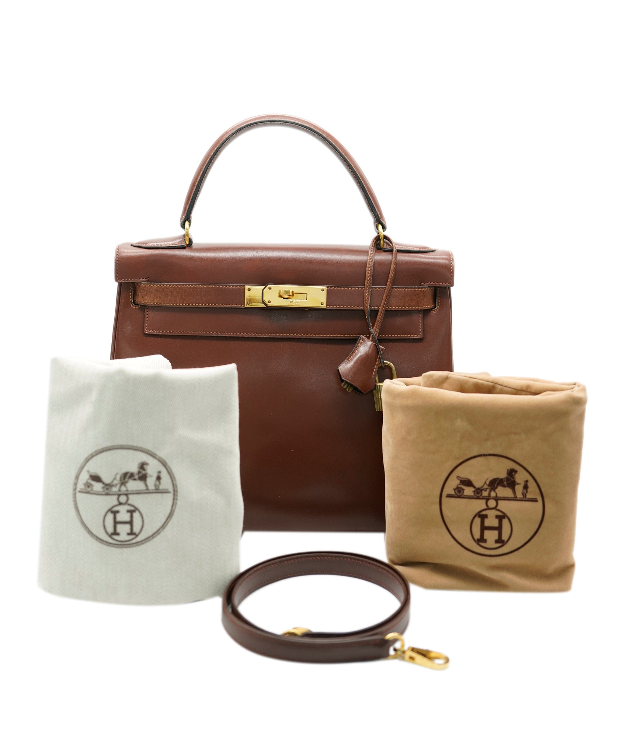 Hermès Hermes Vintage Kelly 28 Retourne Noisette Boxcalf GHW #D ALC1269