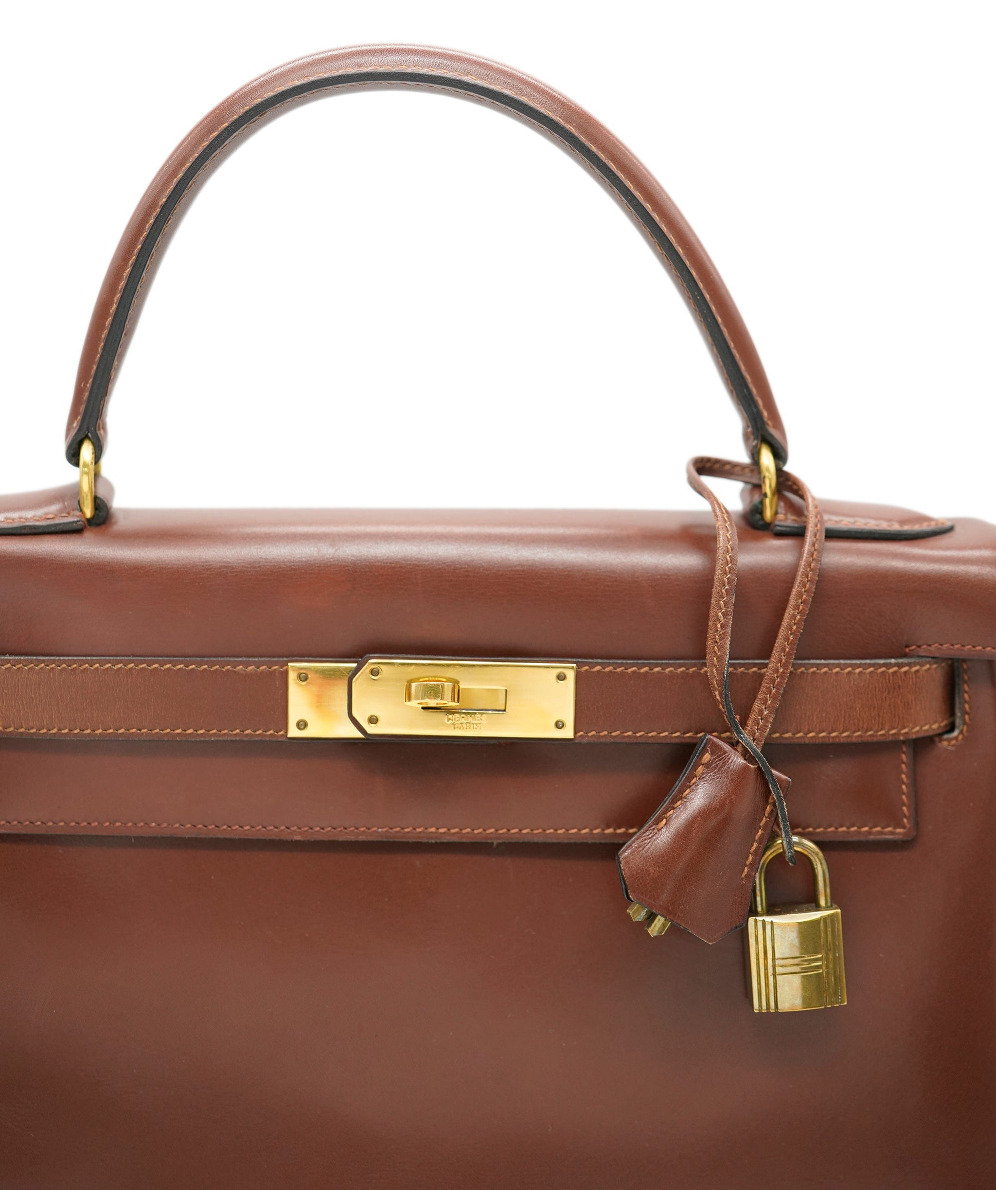 Hermès Hermes Vintage Kelly 28 Retourne Noisette Boxcalf GHW #D ALC1269