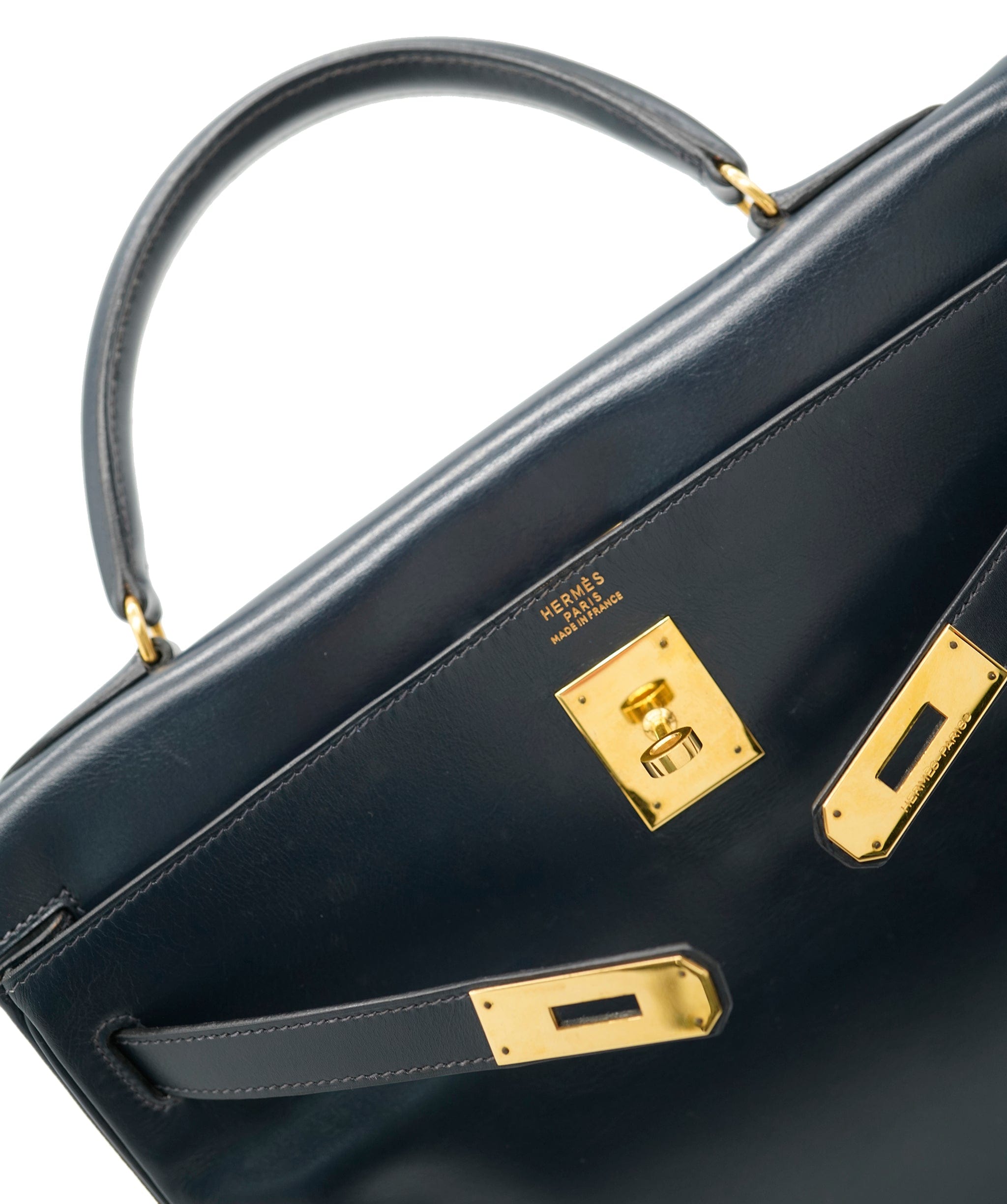 Hermès Hermès Vintage Kelly 32 Retourne Navy Boxcalf GHW #R ASL10534