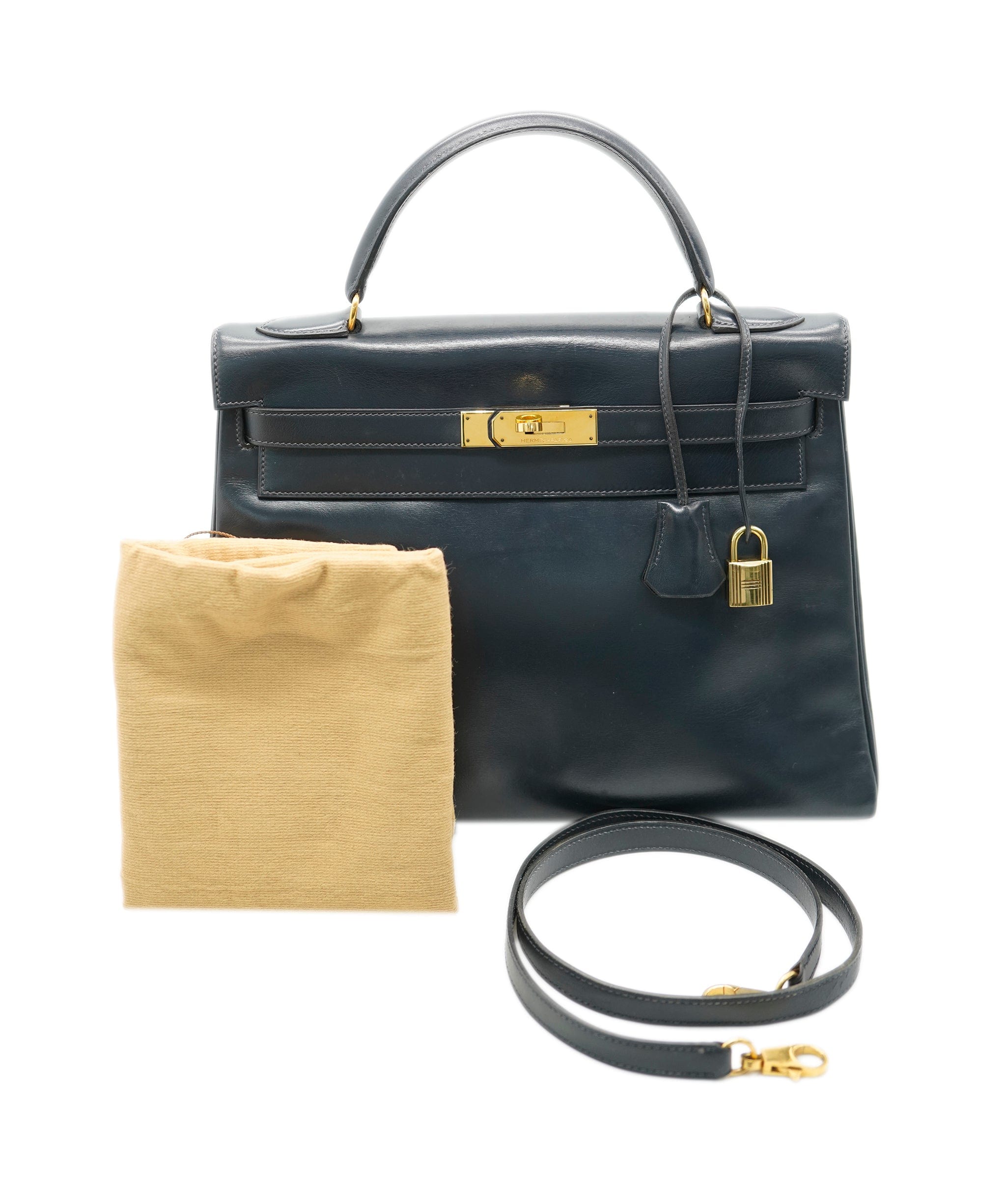 Hermès Hermès Vintage Kelly 32 Retourne Navy Boxcalf GHW #R ASL10534