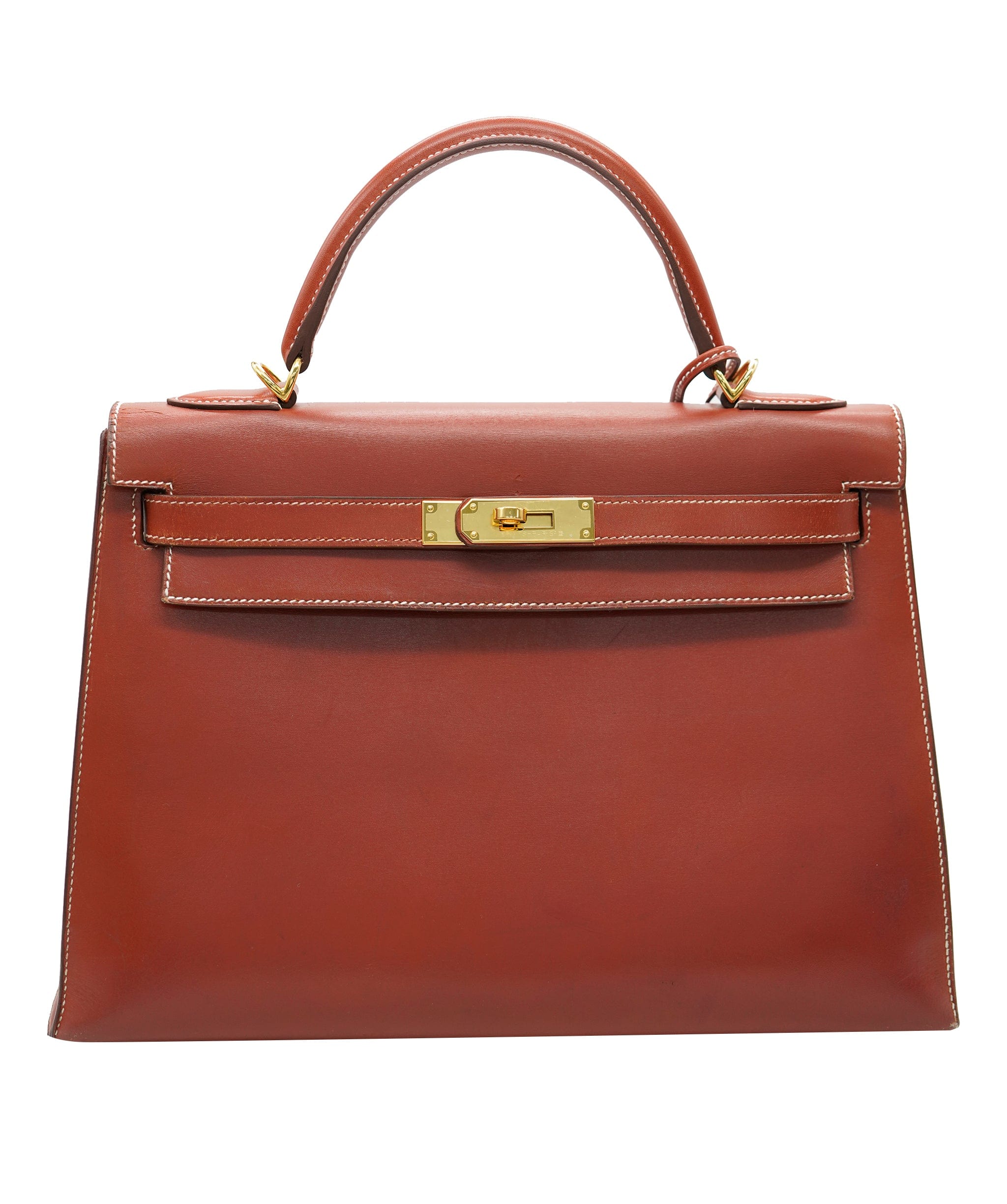 Hermès Hermes Vintage Sellier Kelly Box Leather 32 Brick GHW ALC1577