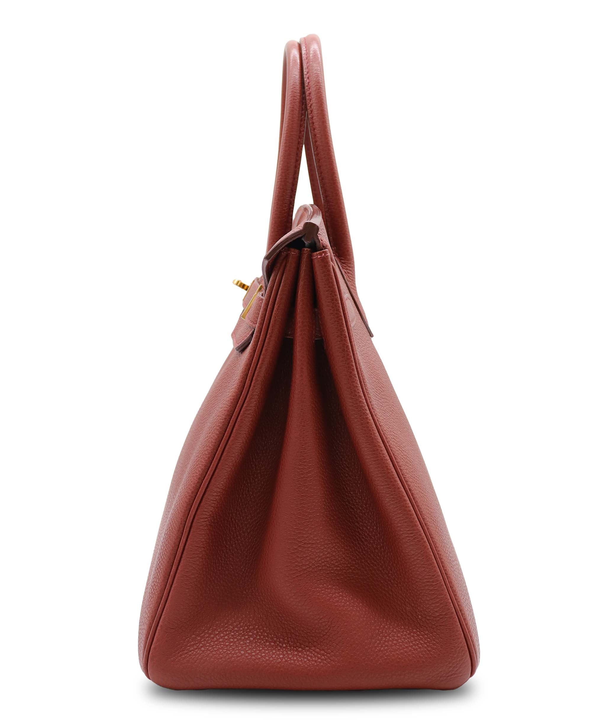 Hermès Sold xxxxxxx HERMES BIRKIN 35 BRICK TOGO HAND BAG 2004 SQUARE H GOLD HARDWARE 90311047 DXBS6092o