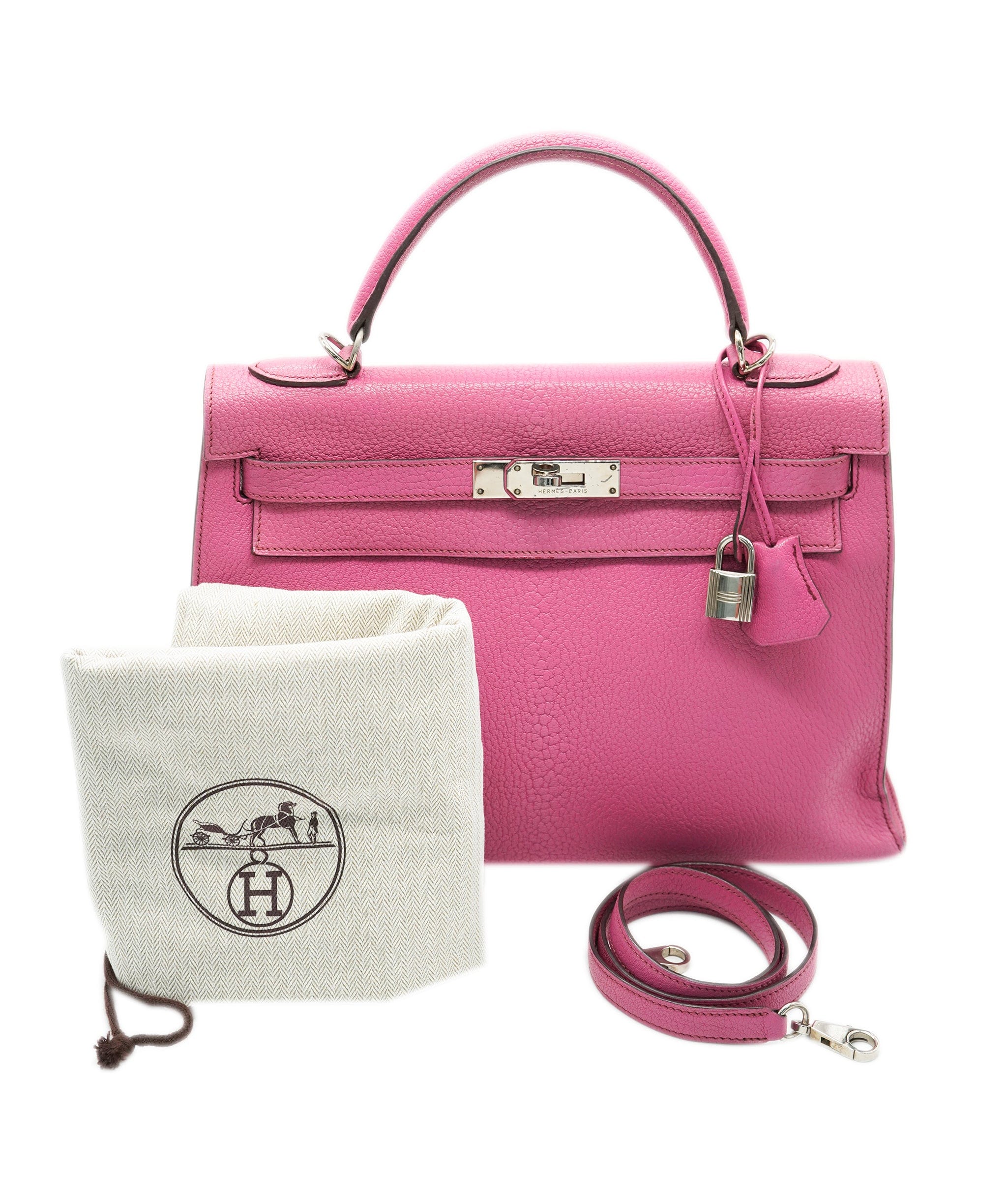 Hermès UK CUSTOMERS ONLY Hermès Vintage Kelly 32 Sellier Rose Shocking Chevre PHW #i ASL10553