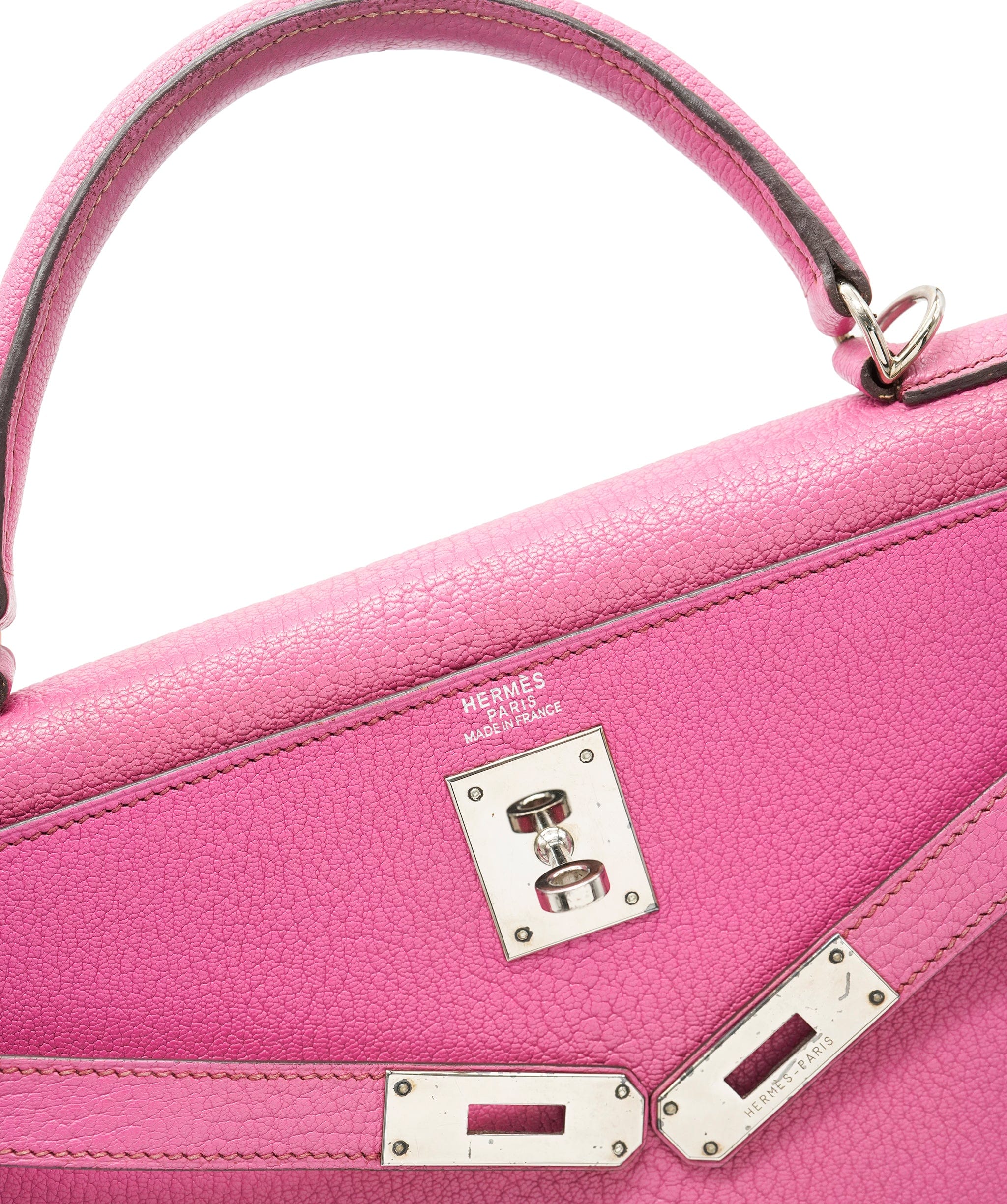 Hermès UK CUSTOMERS ONLY Hermès Vintage Kelly 32 Sellier Rose Shocking Chevre PHW #i ASL10553