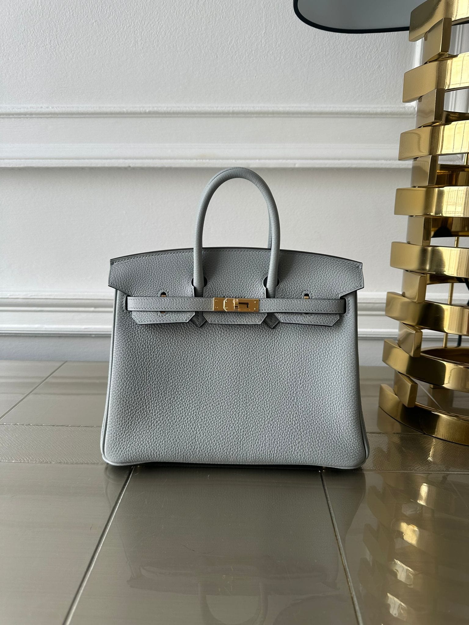 Hermès HERMÈS BIRKIN 25CM BLUE GLACIER Togo Leather with Gold Hardware