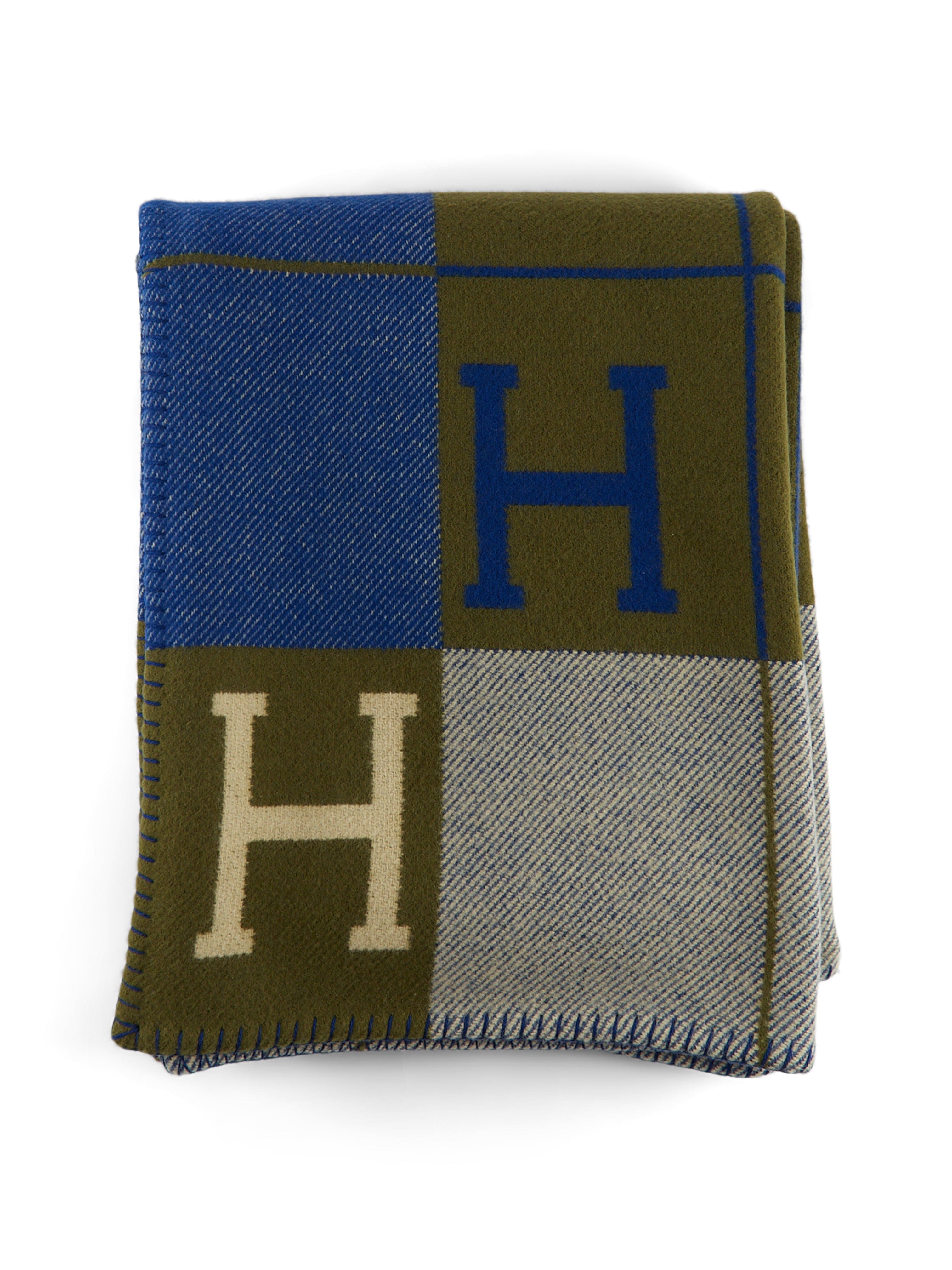 Hermès HERMÈS AVALON III THROW BLANKET Marine & Khaki