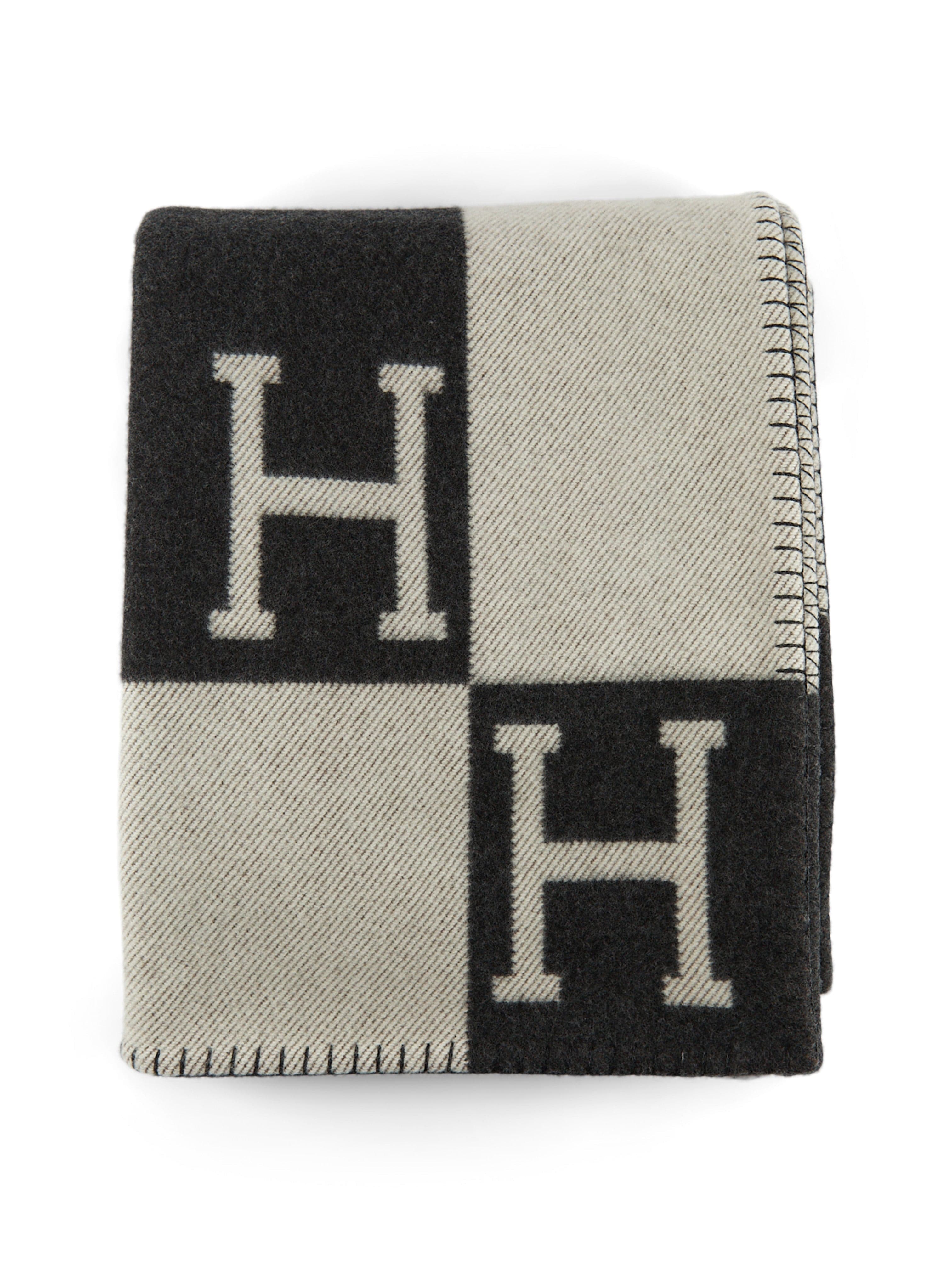 Hermès HERMÈS AVALON THROW BLANKET Écru & Gris Fonce