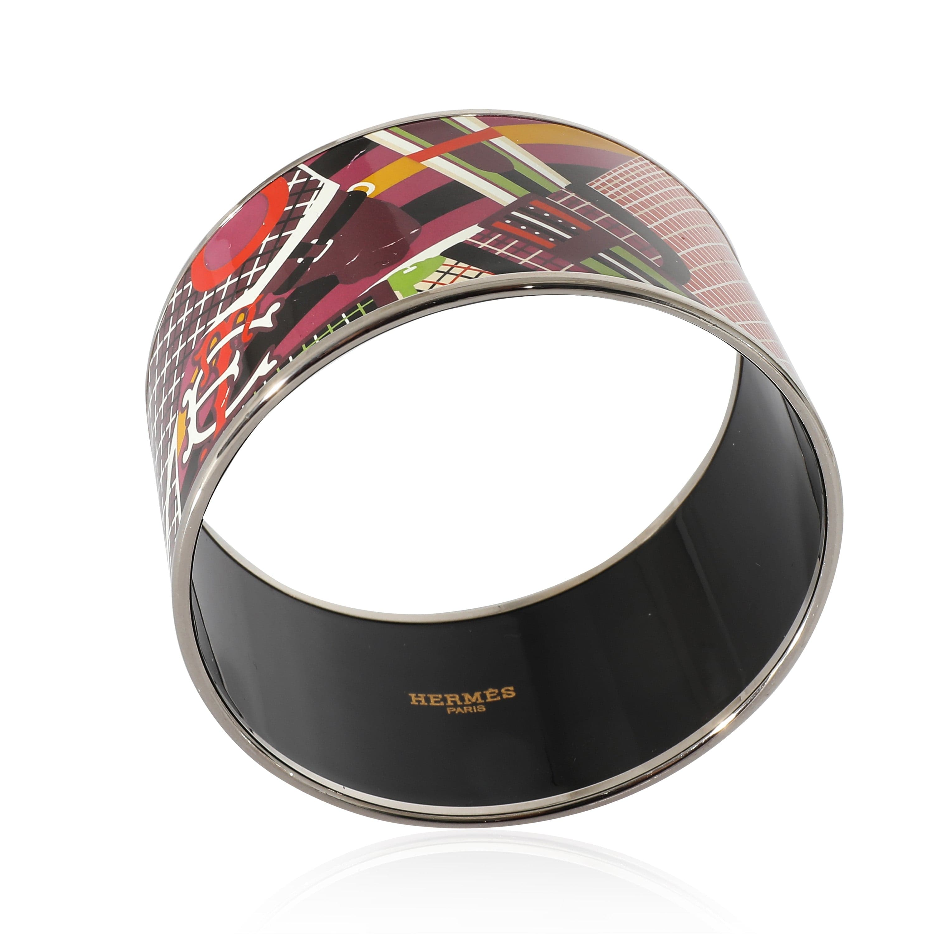 Hermès Hermès Palladium Plated Extra Wide Pour Sortier Enamel Bracelet (62MM)