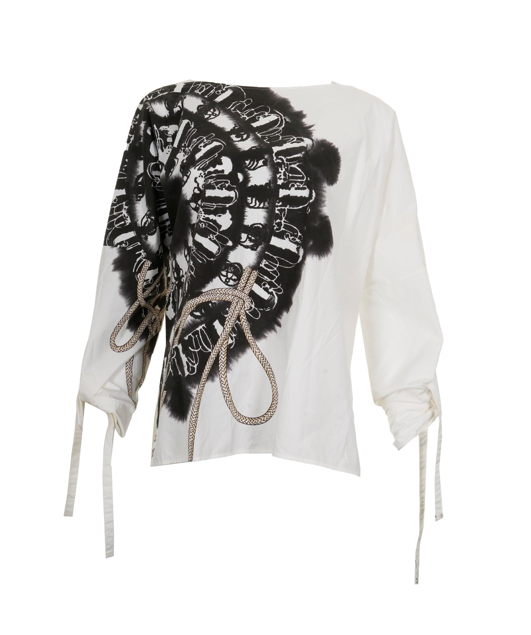 Hermès Hermes Cotton Top - White / Black Tie-Dye Leather Detail FR44 SKC1473