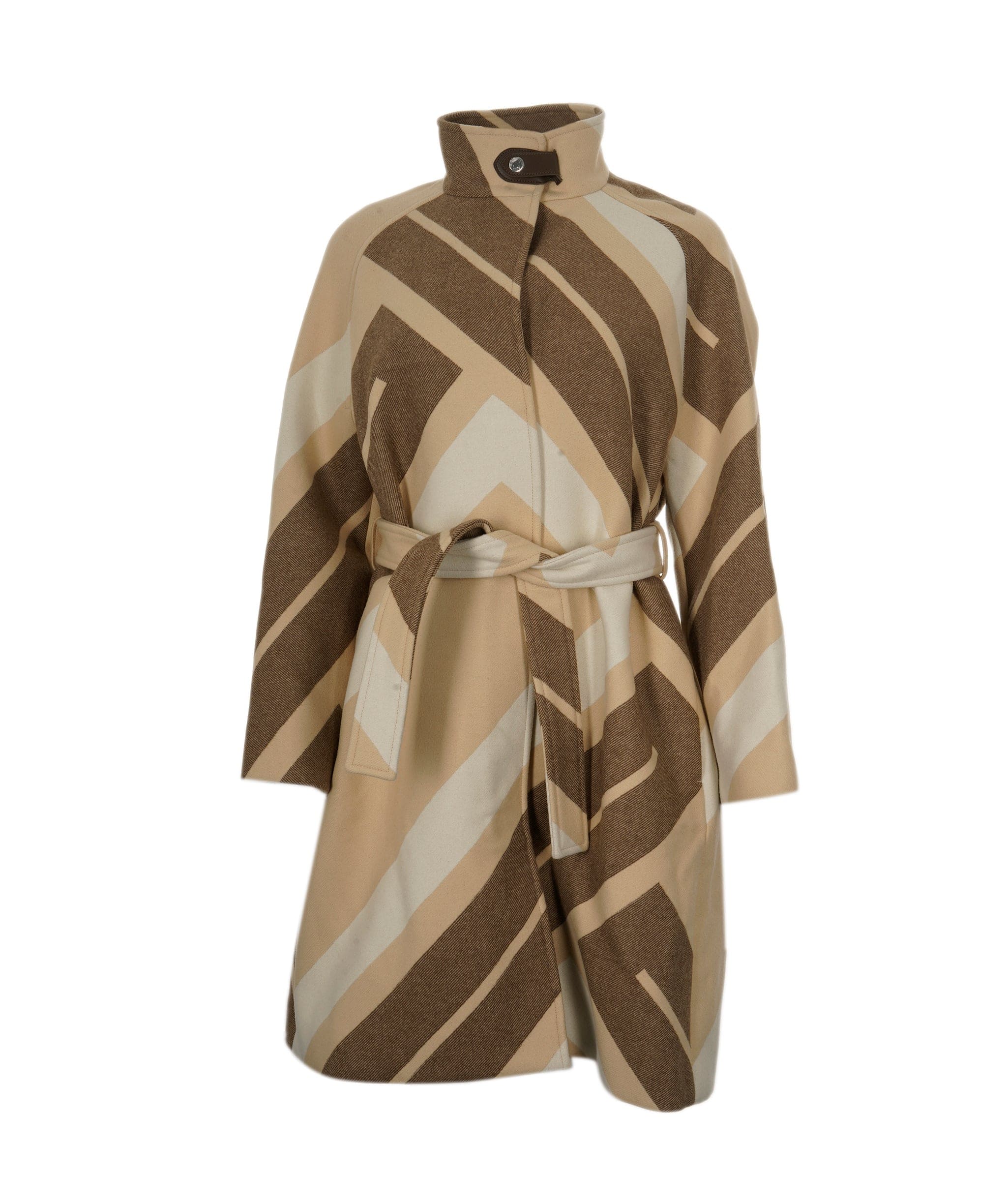 Hermès Hermes Jacquard Mosaique Coat Beige Wool FR36 SKC1461