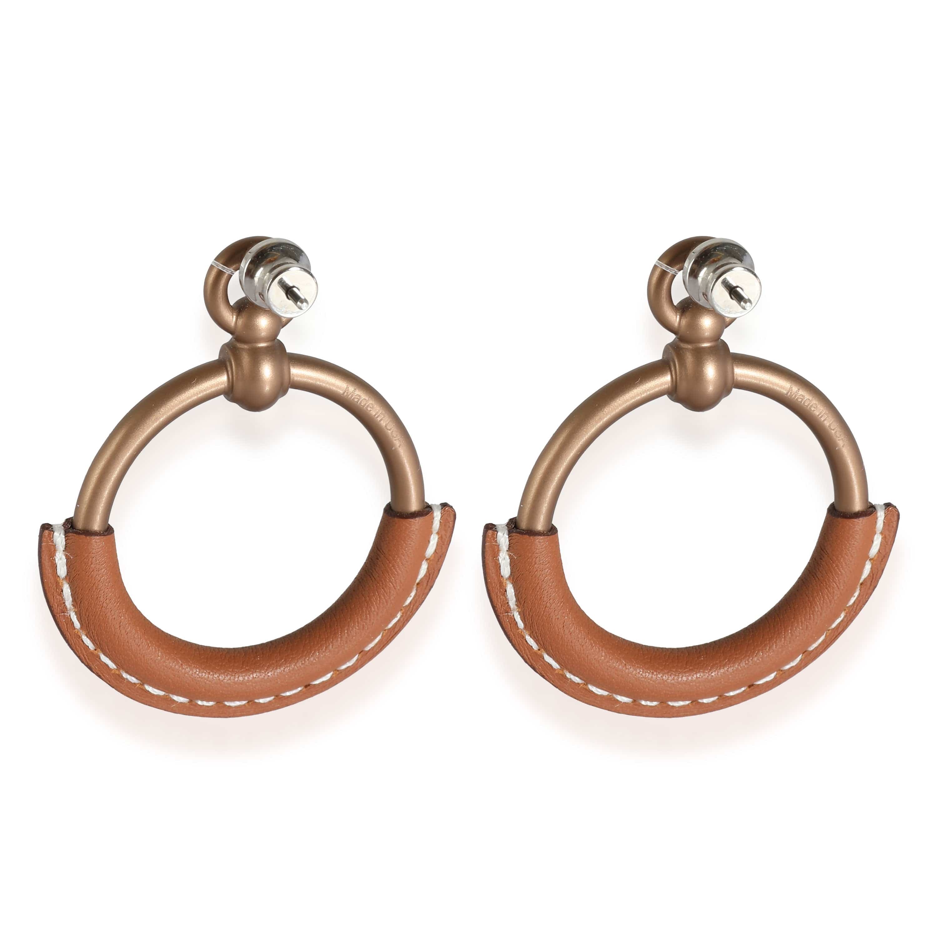 Hermès Loop Earrings with Brown Calfskin Leather