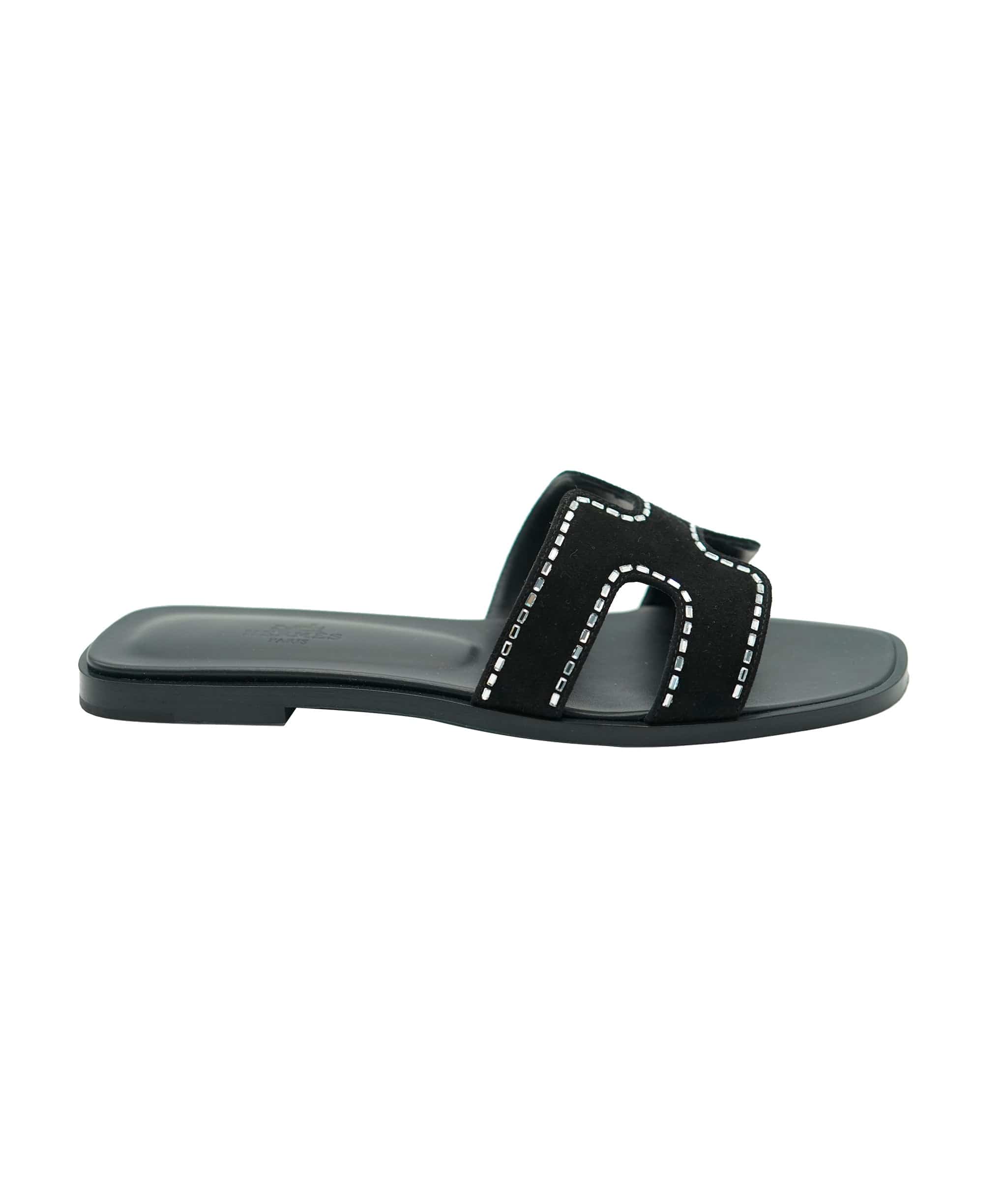 Hermès Hermès Black Calfskin Embellished Oran Sandals - 38 ABC1005 *RRP £1020*