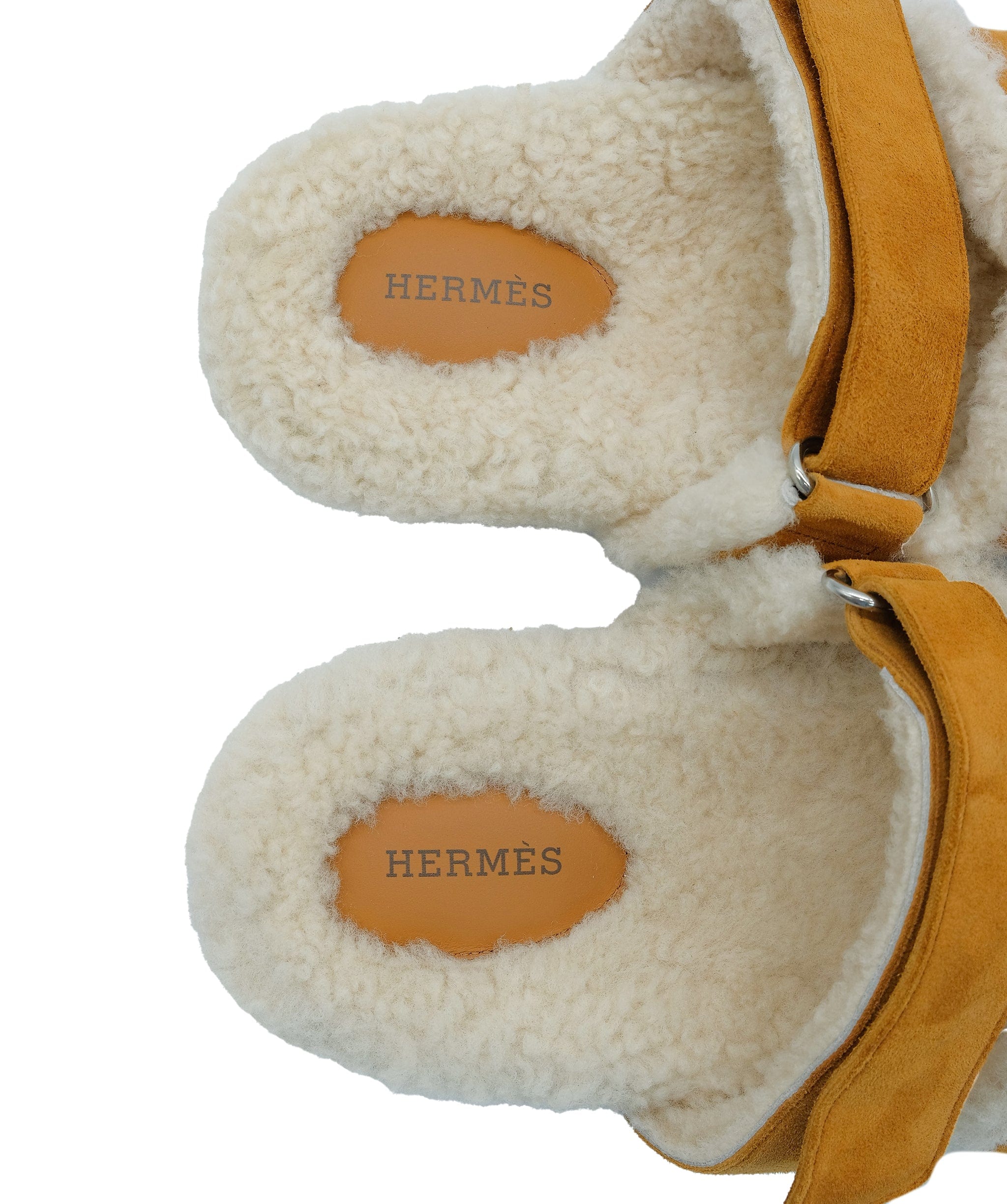 Hermès Hermes Tan Suede and Shearling Fur Lined Chypre Sandals Size 39