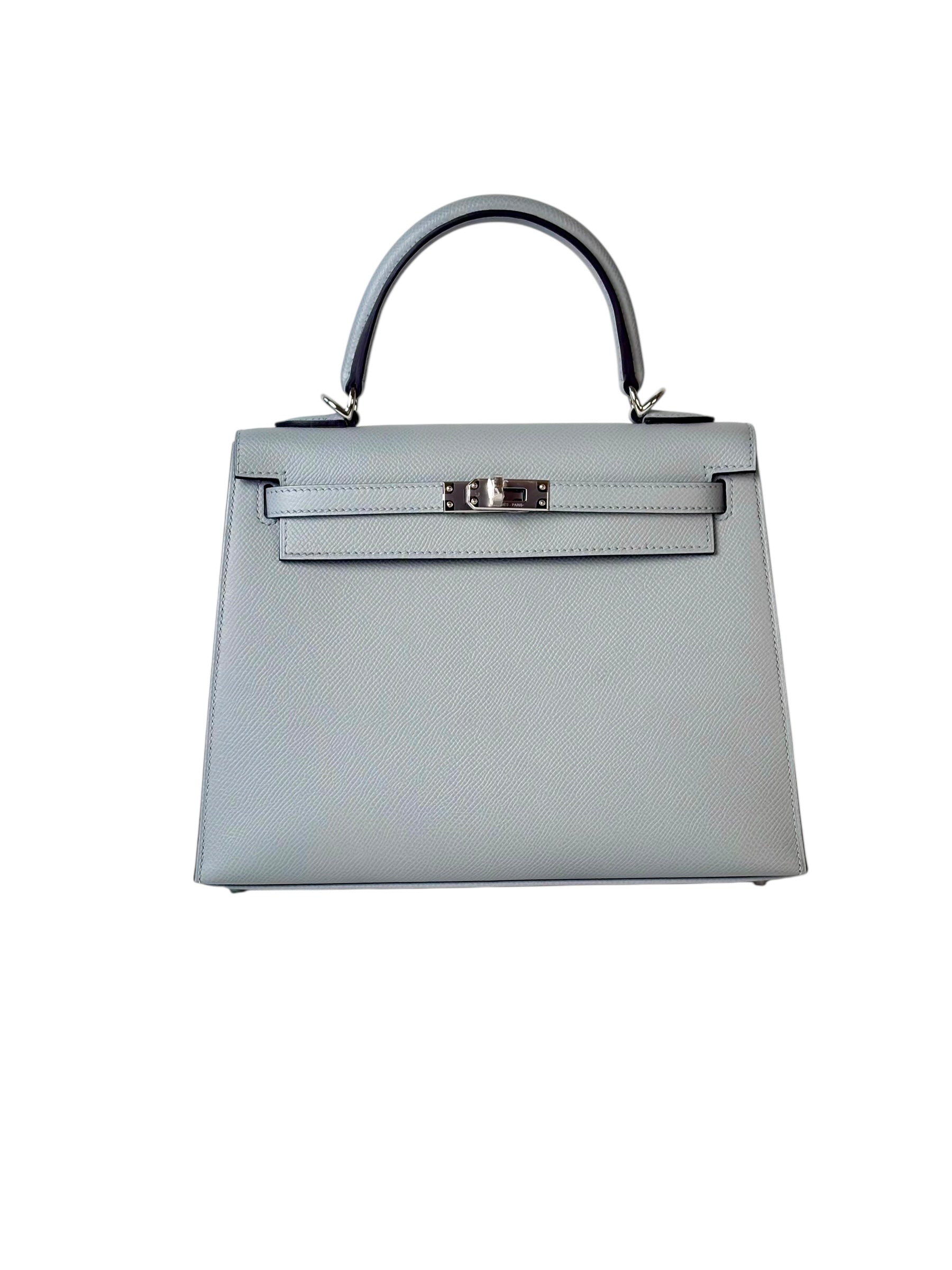 Hermes Hermes Kelly 25cm Blue Glacier Epsom Bag - Full Set - K Stamp