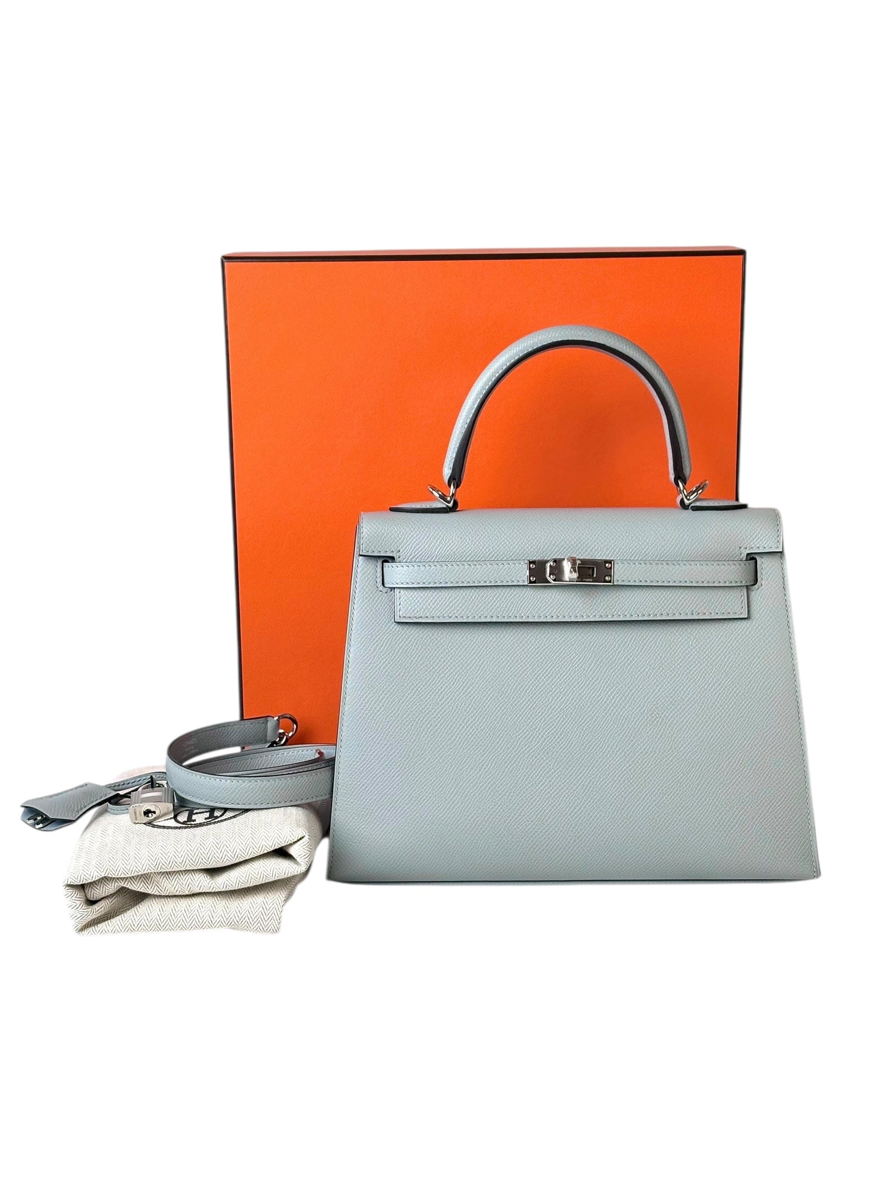 Hermes Hermes Kelly 25cm Blue Glacier Epsom Bag - Full Set - K Stamp