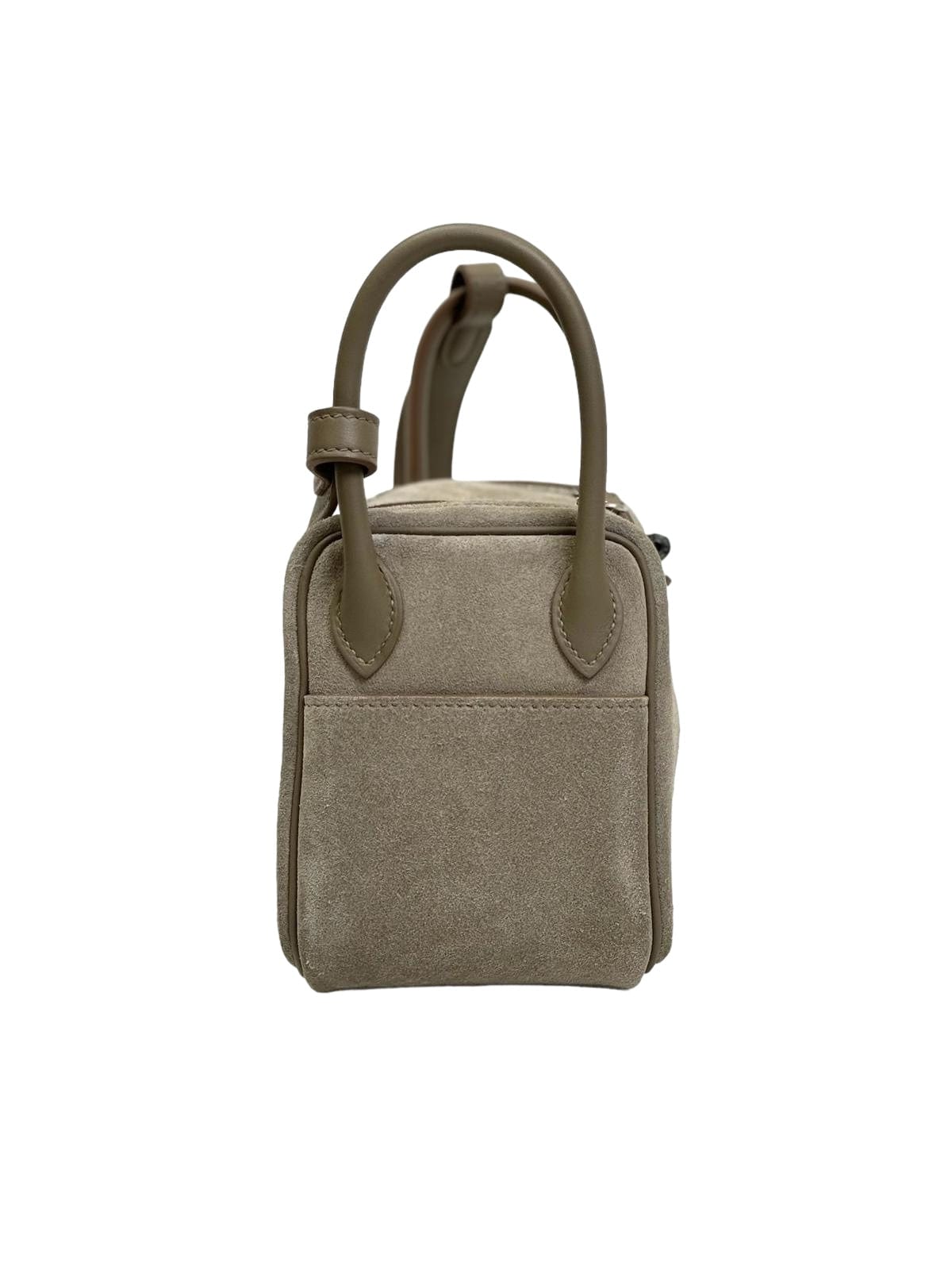 Hermes HERMÈS Mini Lindy shoulder bag in Etoupe Doblis Suede leather and Swift leather with Palladium hardware