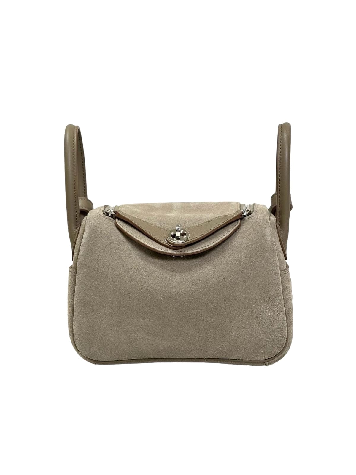 Hermes HERMÈS Mini Lindy shoulder bag in Etoupe Doblis Suede leather and Swift leather with Palladium hardware