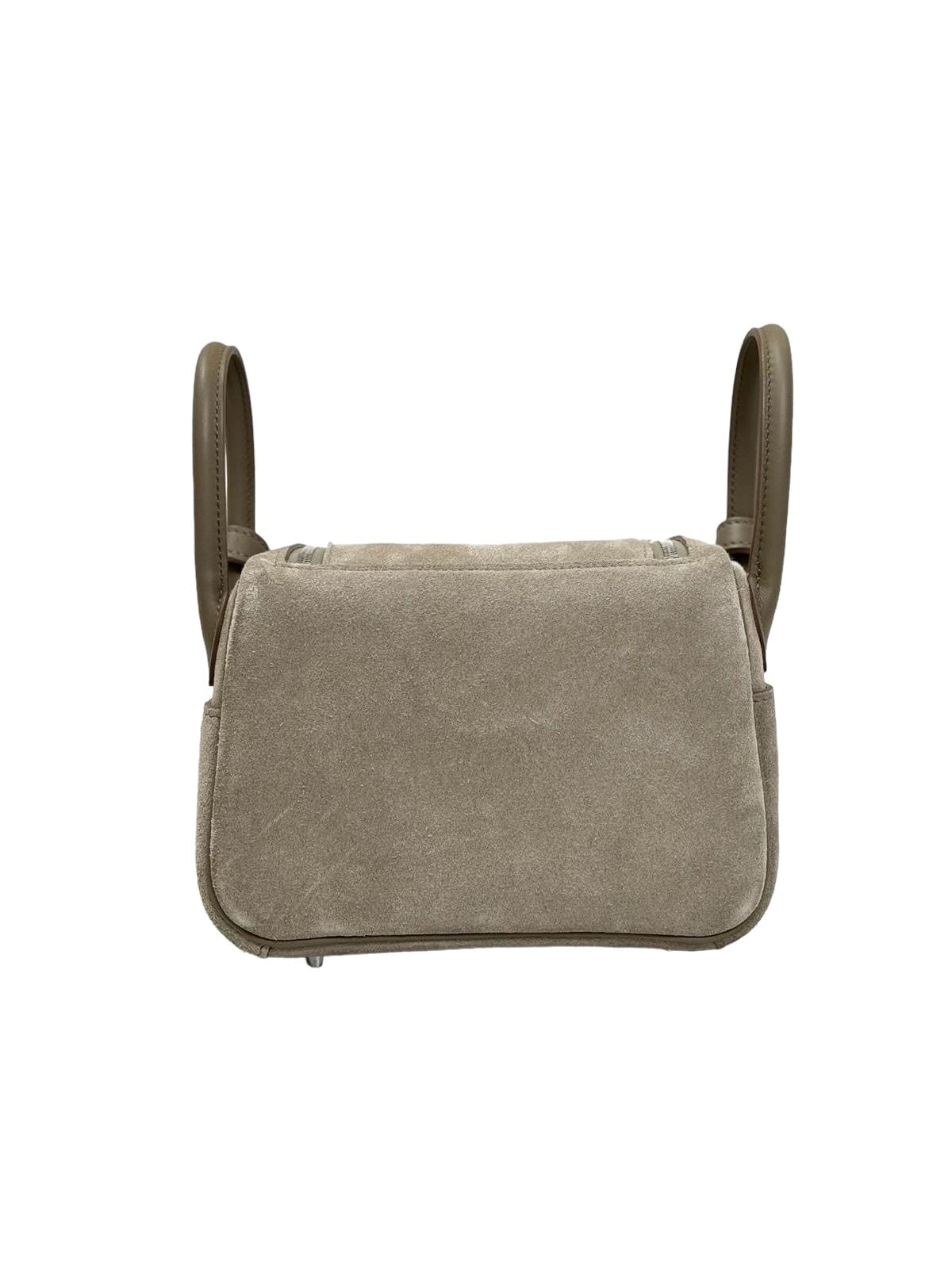 Hermes HERMÈS Mini Lindy shoulder bag in Etoupe Doblis Suede leather and Swift leather with Palladium hardware