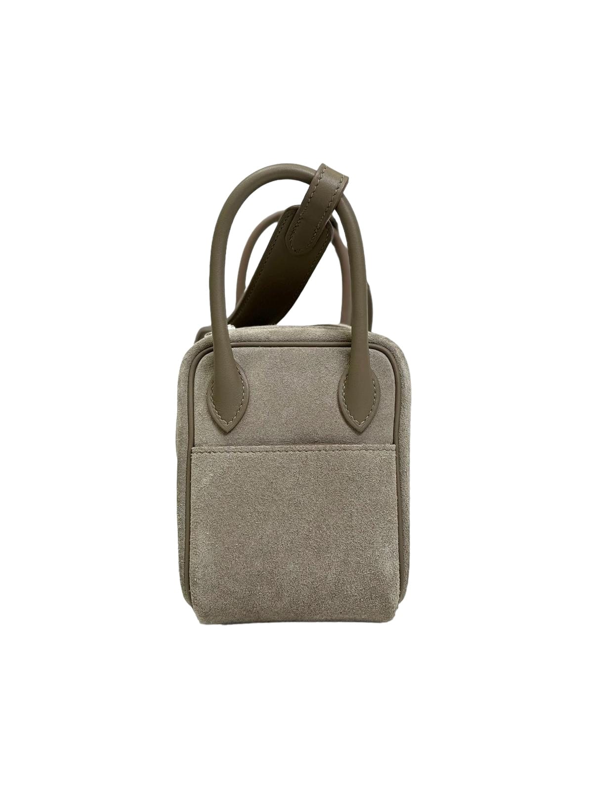 Hermes HERMÈS Mini Lindy shoulder bag in Etoupe Doblis Suede leather and Swift leather with Palladium hardware