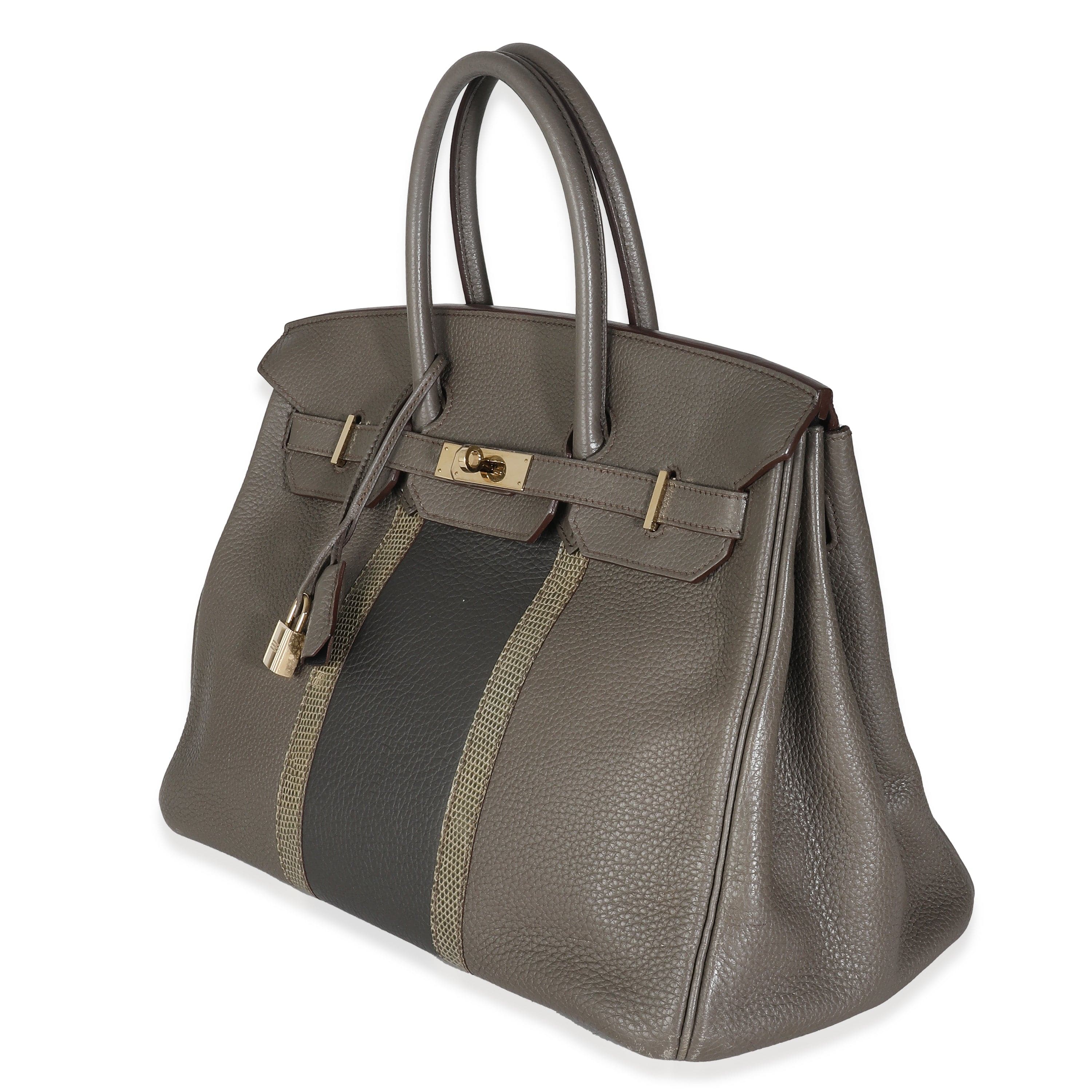 Hermès Étain Clemence Graphite Gris Fonce Lizard Club Birkin 35 PBHW