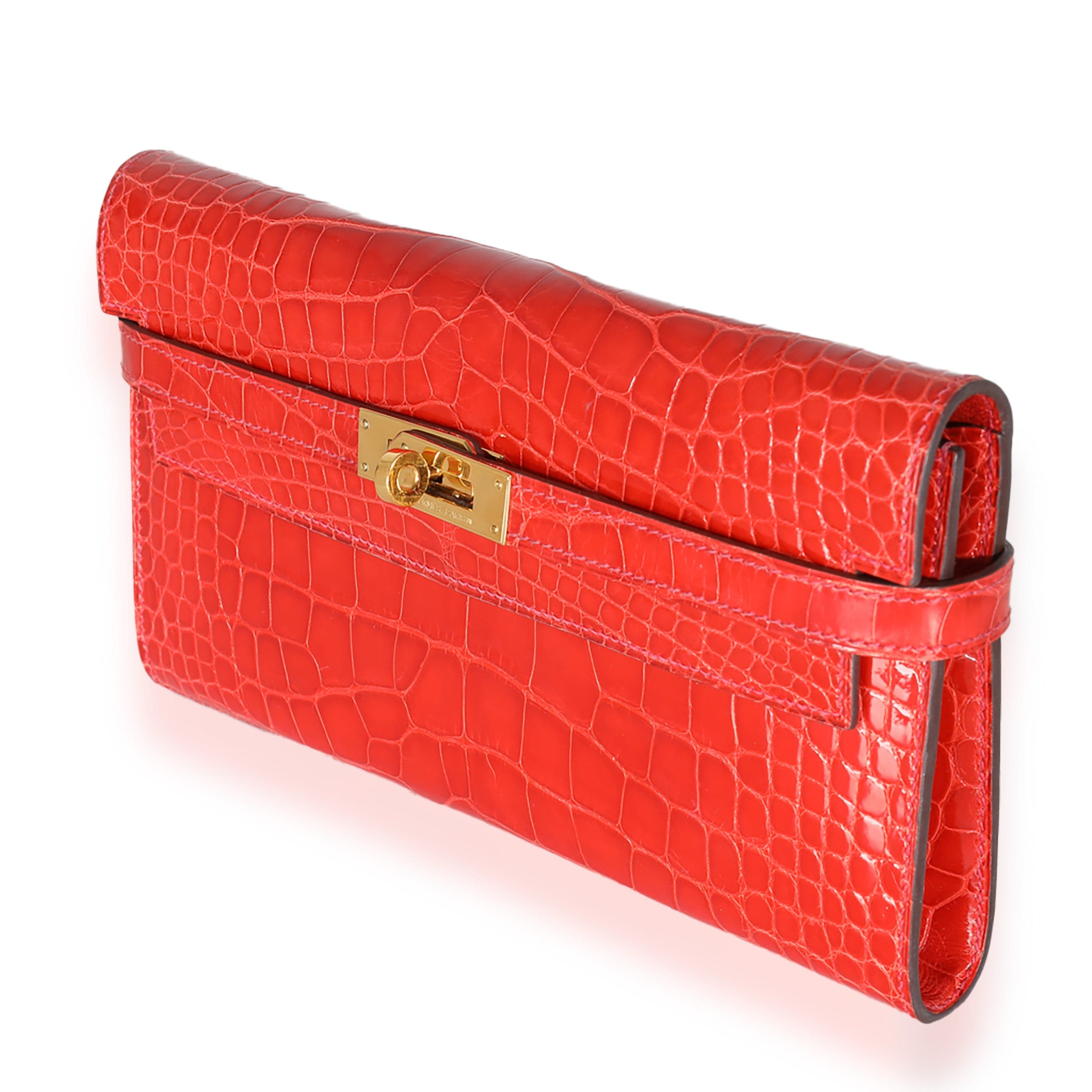 Hermès Hermes Geranium Alligator Mississippiensis Kelly Wallet GHW