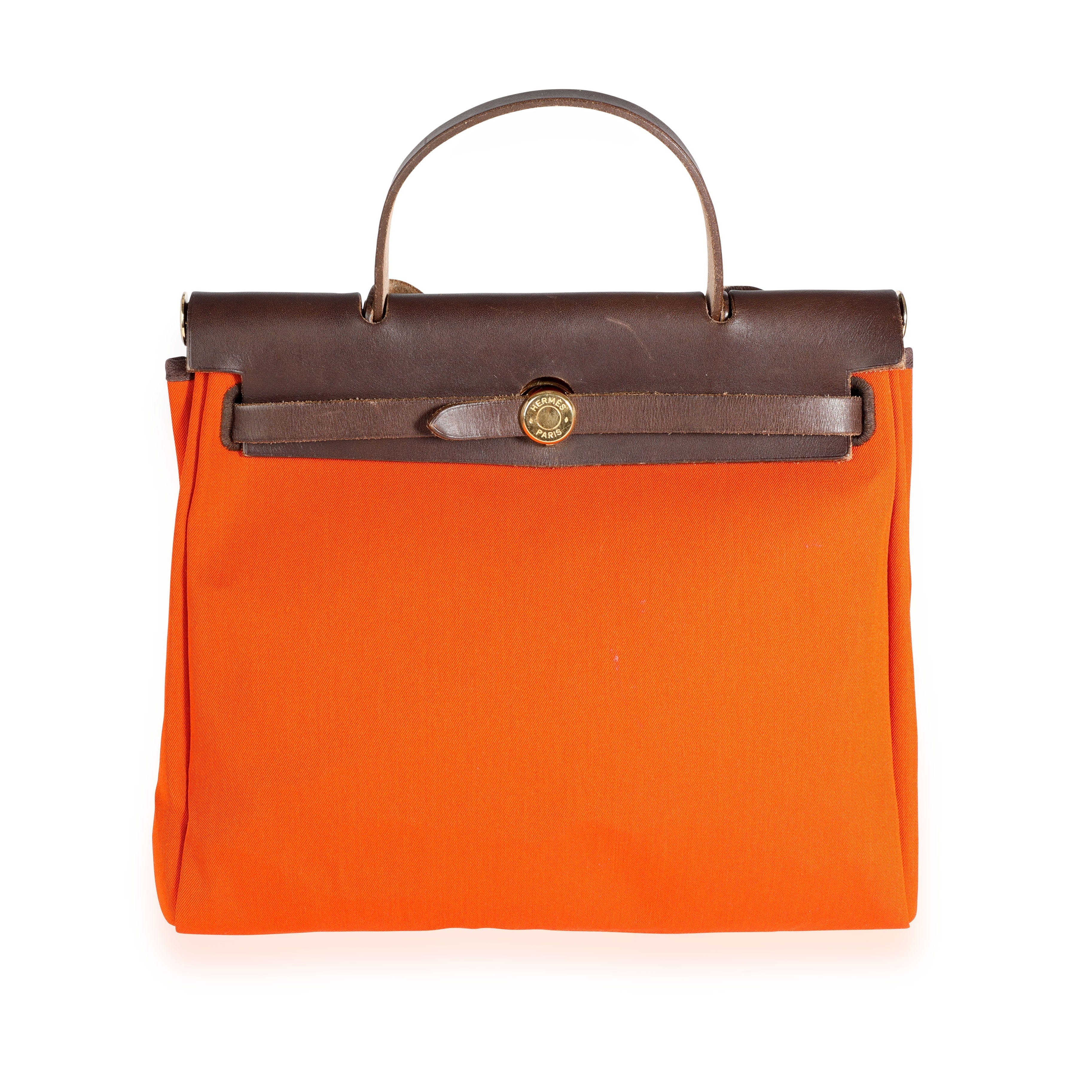 Hermès Hermès Orange & Red Toile 2-in-1 Herbag with Ébène Vache Hunter Leather