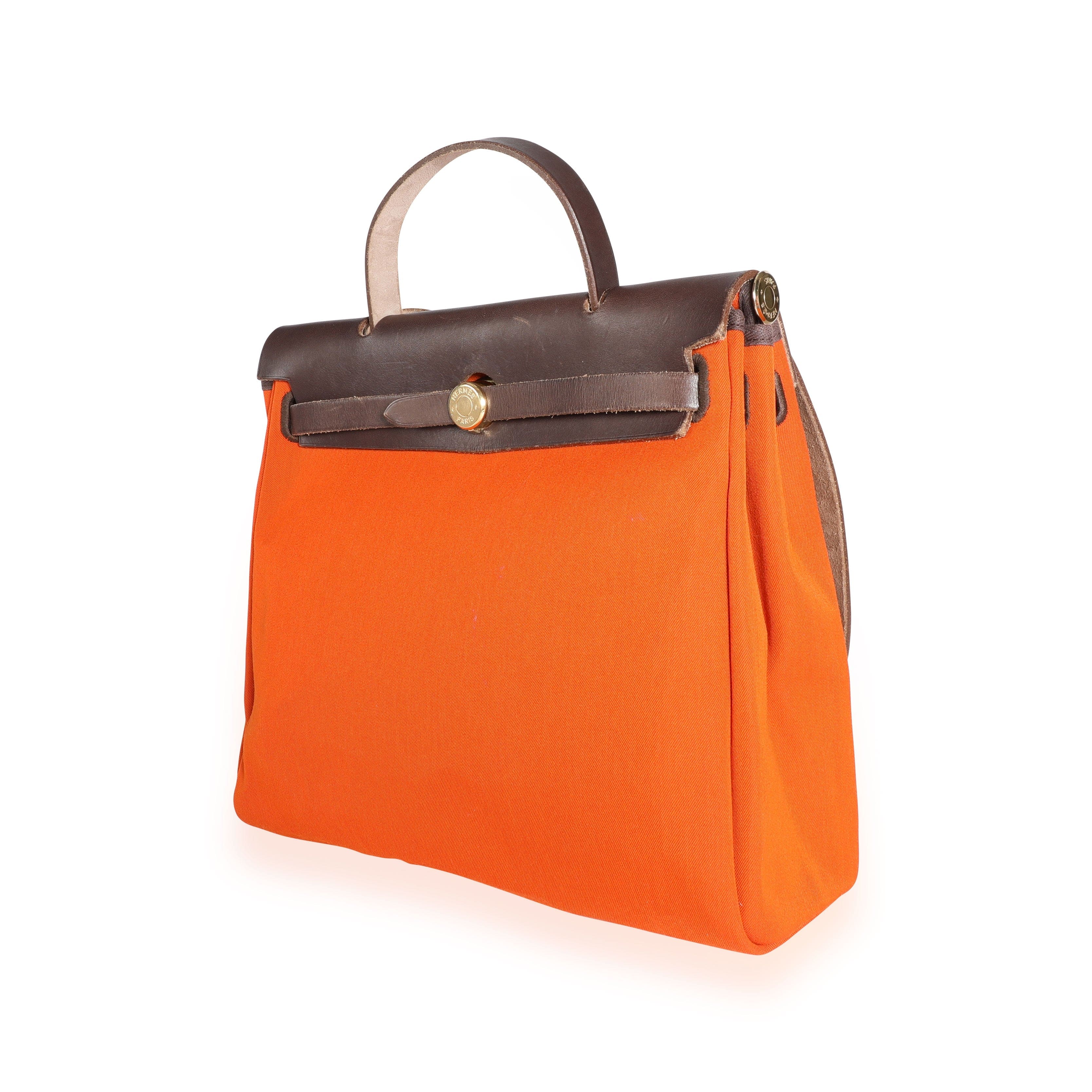 Hermès Hermès Orange & Red Toile 2-in-1 Herbag with Ébène Vache Hunter Leather