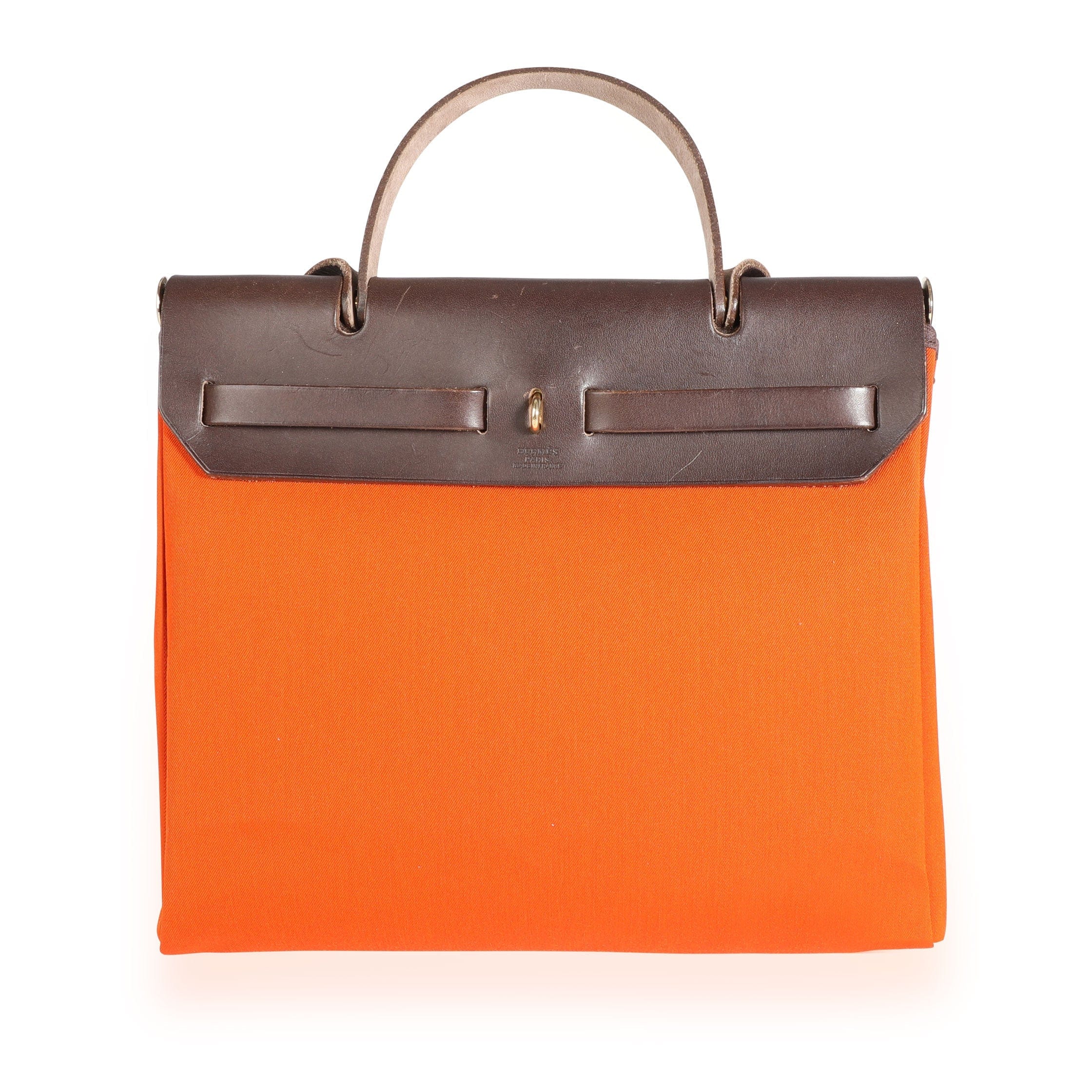 Hermès Hermès Orange & Red Toile 2-in-1 Herbag with Ébène Vache Hunter Leather