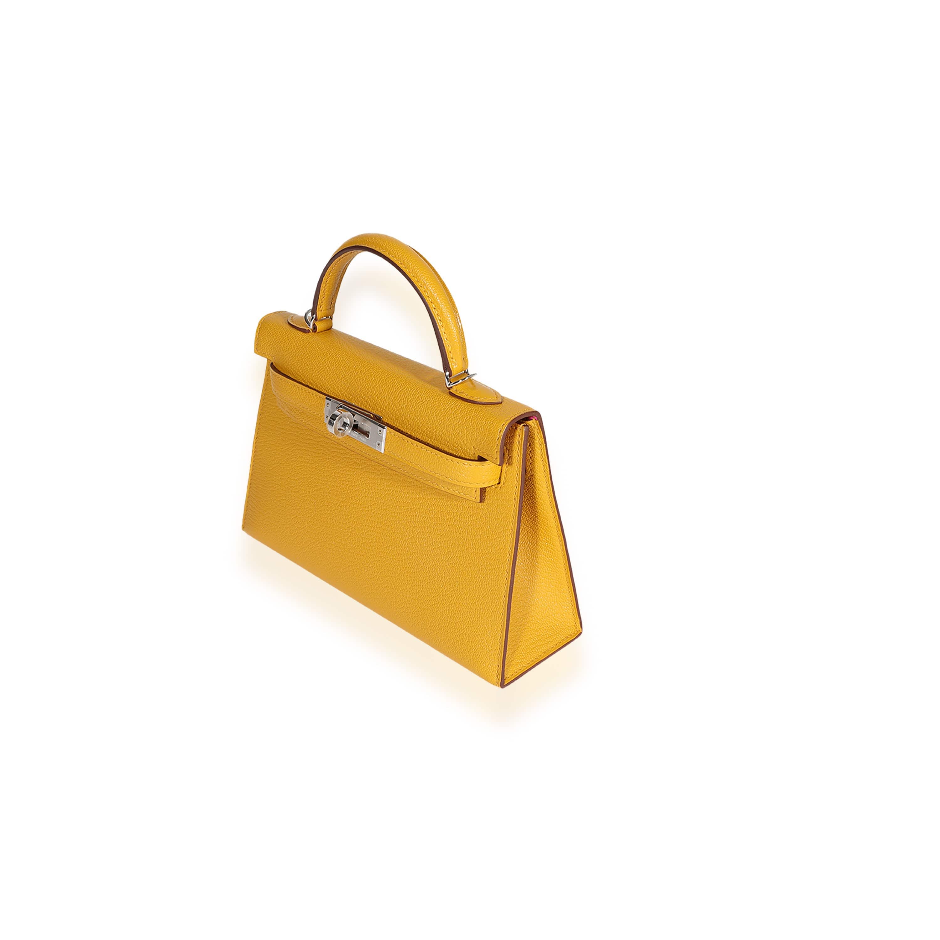 Hermès Hermès Verso Jaune Ambre & Rose Tyrien Chévre Mini Kelly 20 II PHW