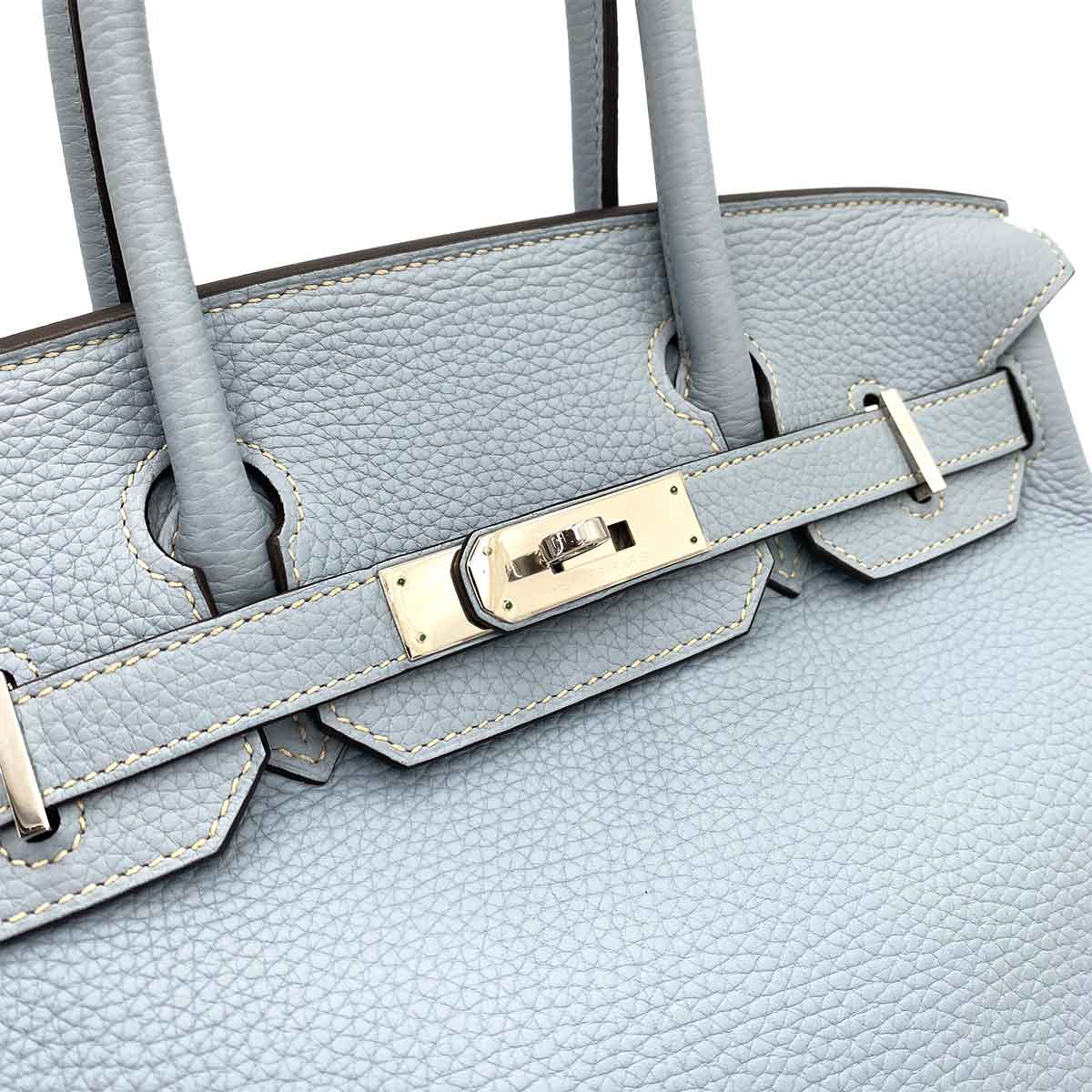 HERMES HERMES BIRKIN 30 BLUE LIN TAURILLON CLEMENCE HAND BAG □P SHW 90227505