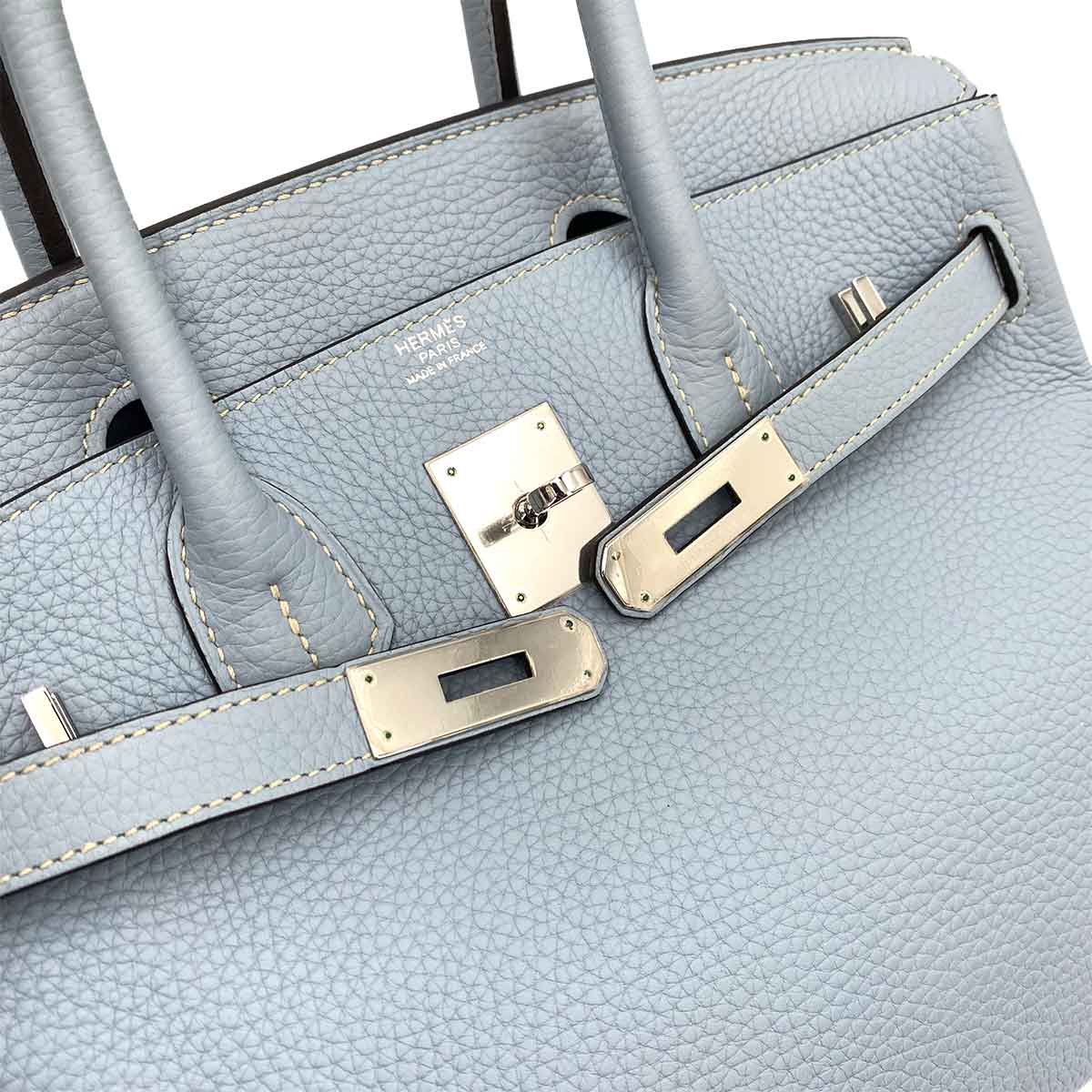 HERMES HERMES BIRKIN 30 BLUE LIN TAURILLON CLEMENCE HAND BAG □P SHW 90227505